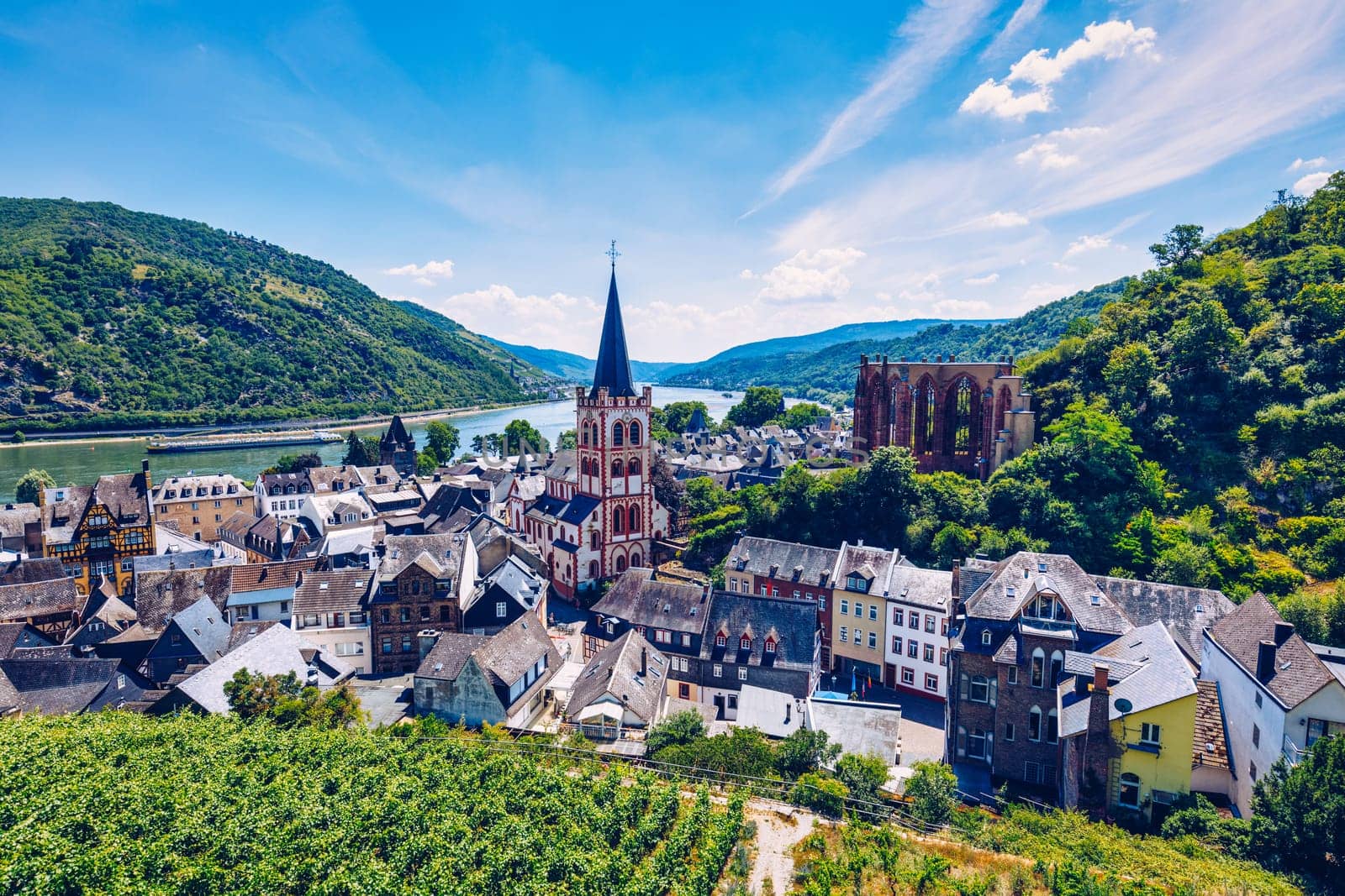 Bacharach panoramic view. Bacharach is a small town in Rhine valley in Rhineland-Palatinate, Germany. Bacharach is a small town in Rhine valley in Rhineland-Palatinate, Germany