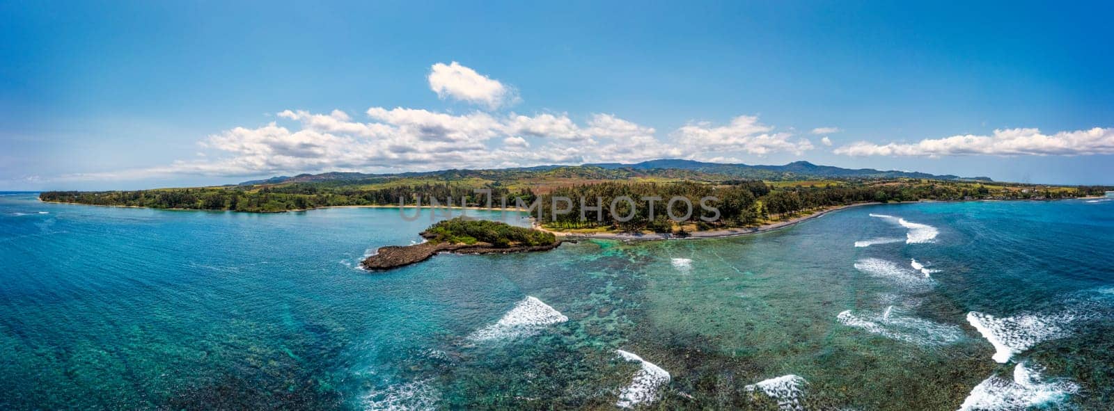 View of Baie du Cap from Maconde Viewpoint, Savanne District, Mauritius, Indian Ocean, Africa. View of the famous Maconde view point, sea and the mountains in the background, in Mauritius, Africa