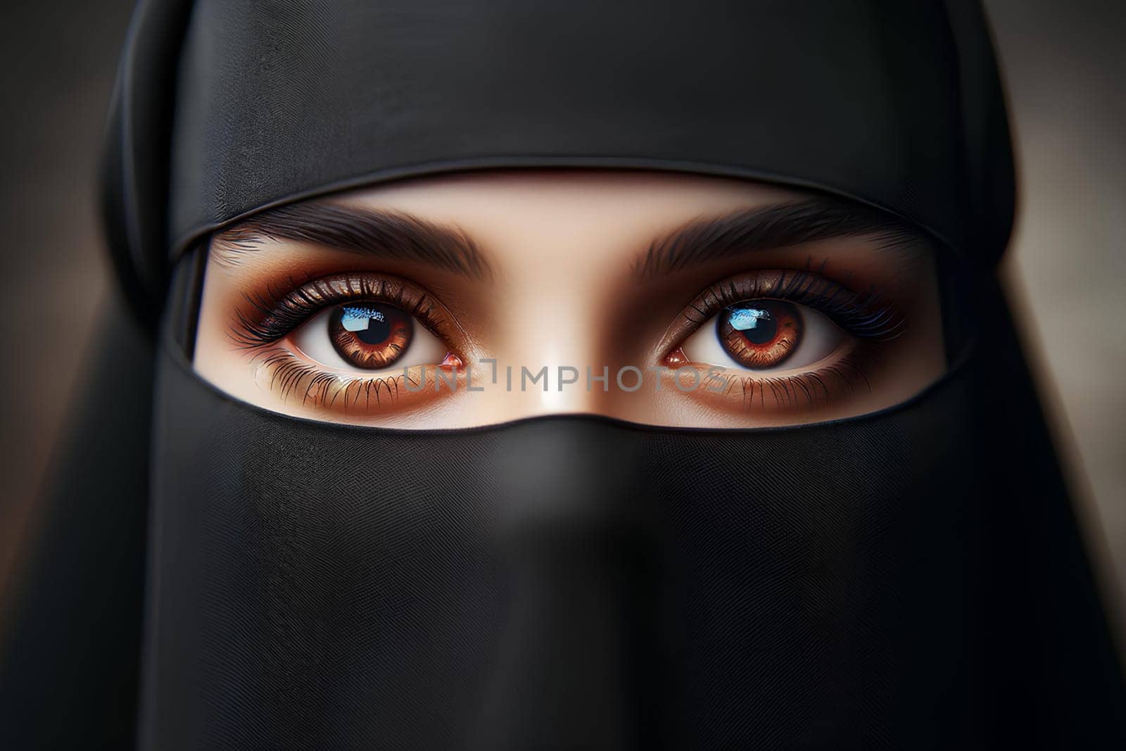 portrait of a woman in a burqa with captivating brown eyes.