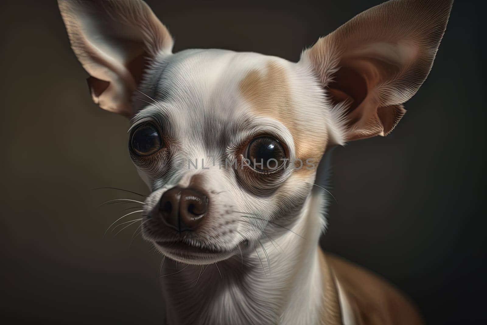 Tiny dog portrait. Cute fluffy puppy with big eyes. Generated AI