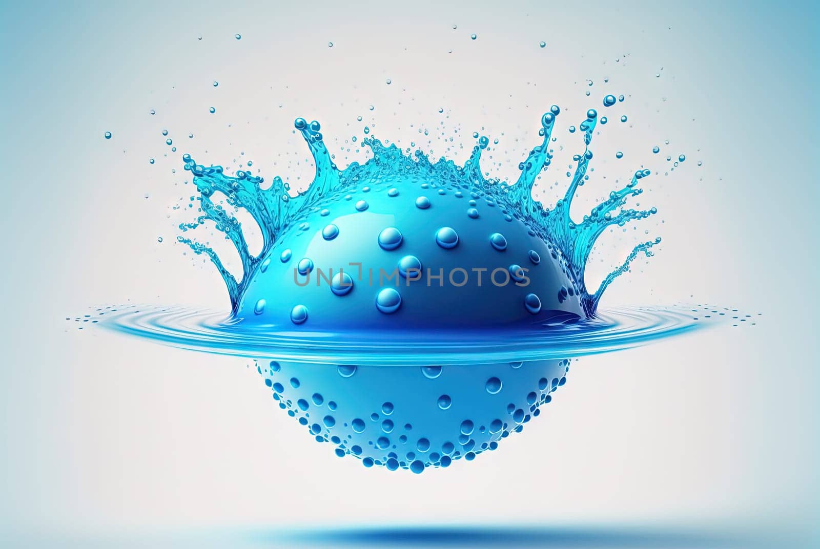 Water splash with beautiful drops flying away. Liquid motion background. Generated AI