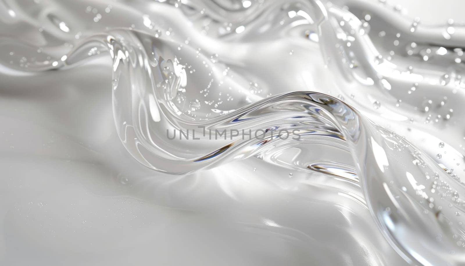 Transparent hyaluronic acid gel is flowing on a white background