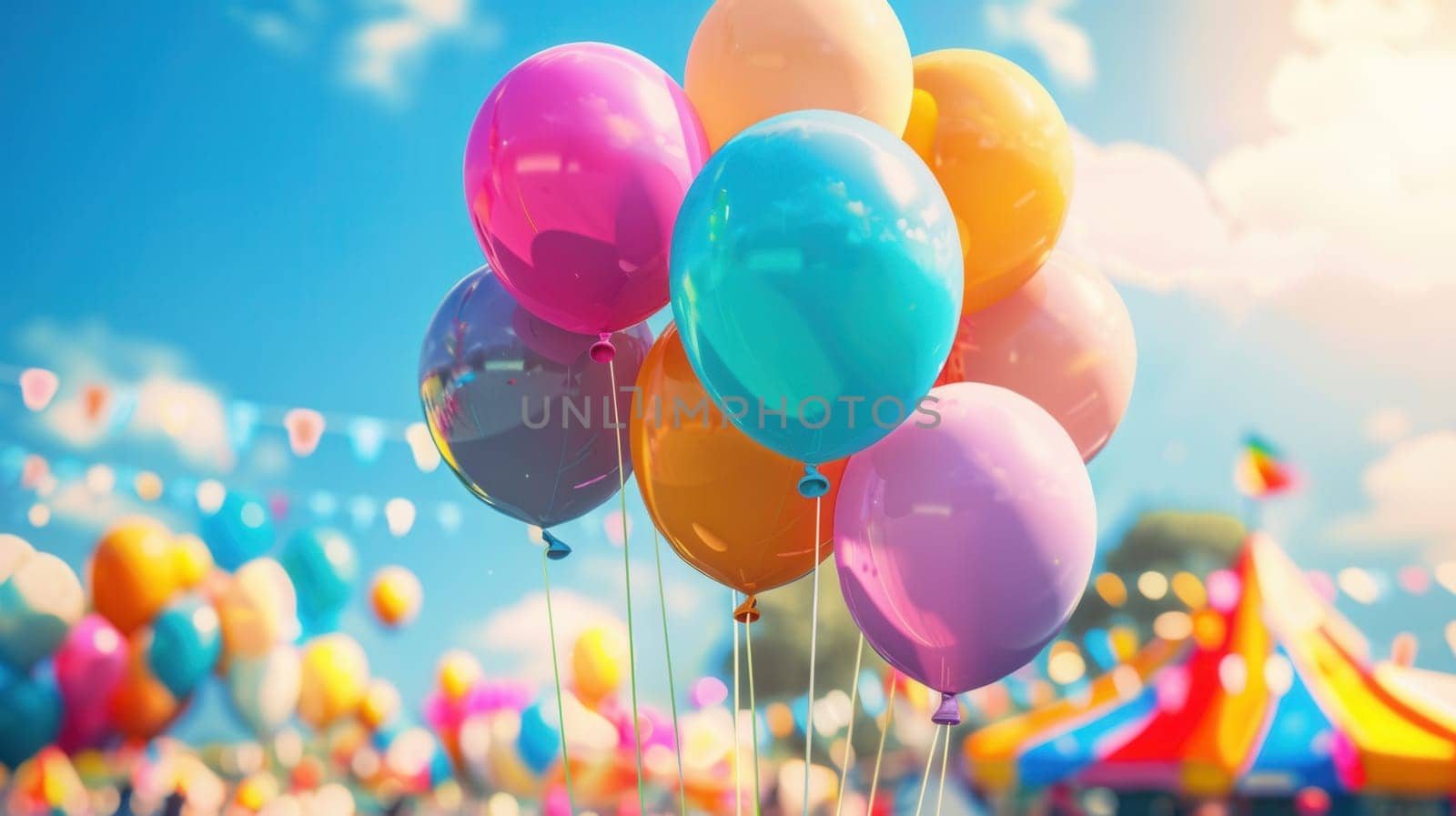 Festive balloons brighten the atmosphere at a lively city festival, enhancing the cheerful ambiance filled with laughter and excitement.