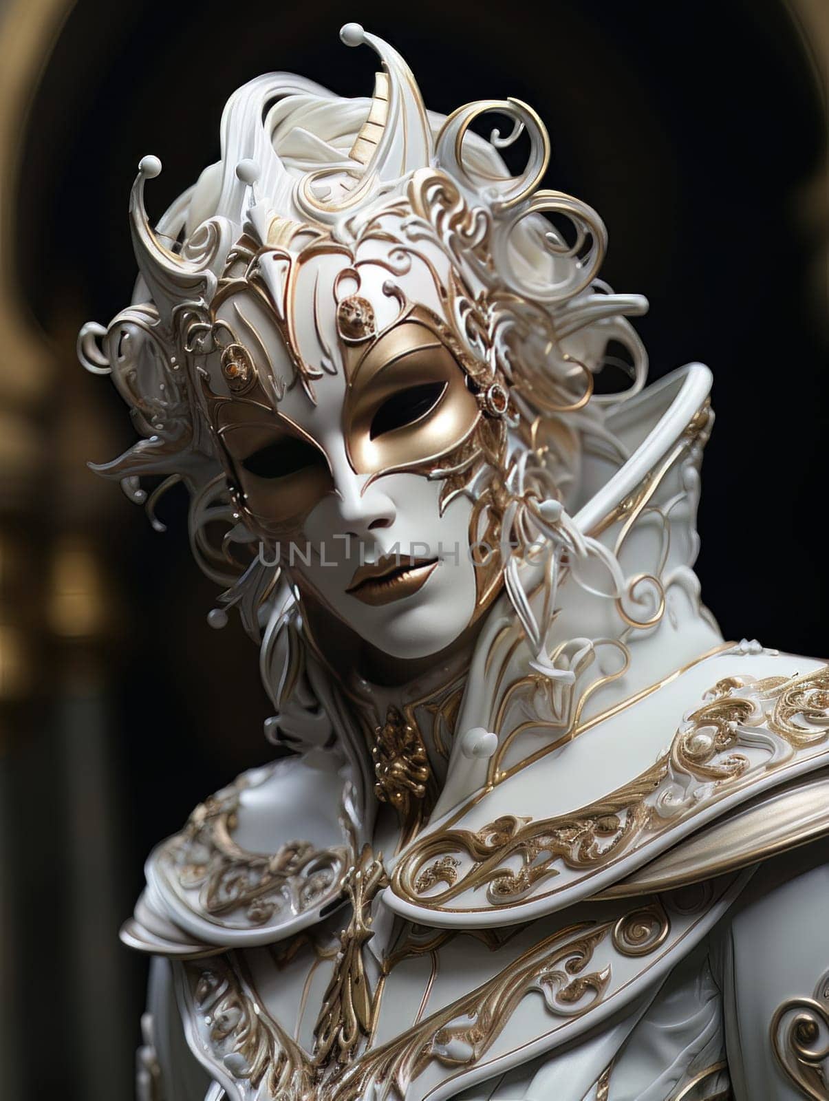 Woman in Venetian carnival mask, festive masquerade. AI by but_photo