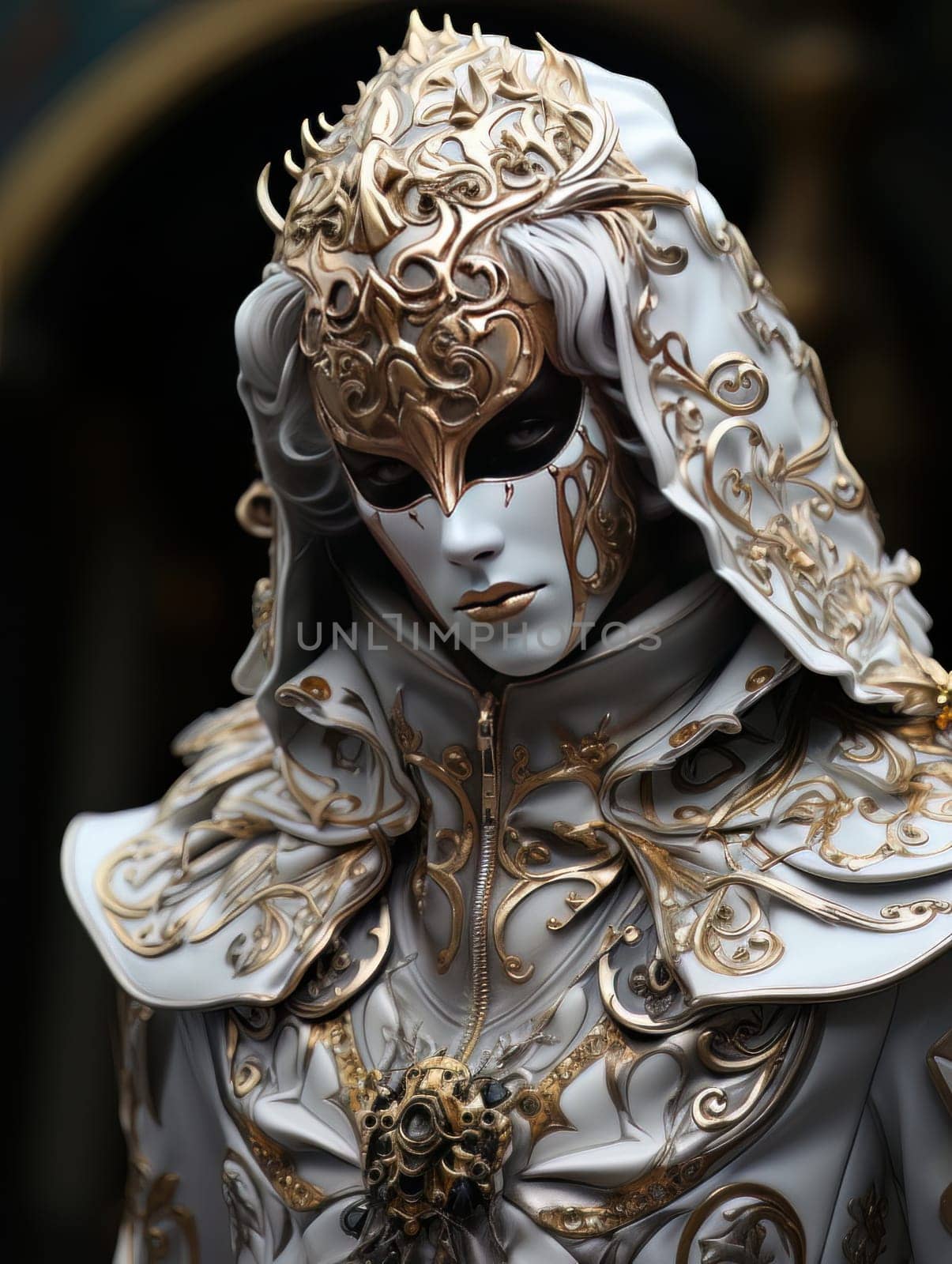 Woman in Venetian carnival mask, festive masquerade. AI by but_photo