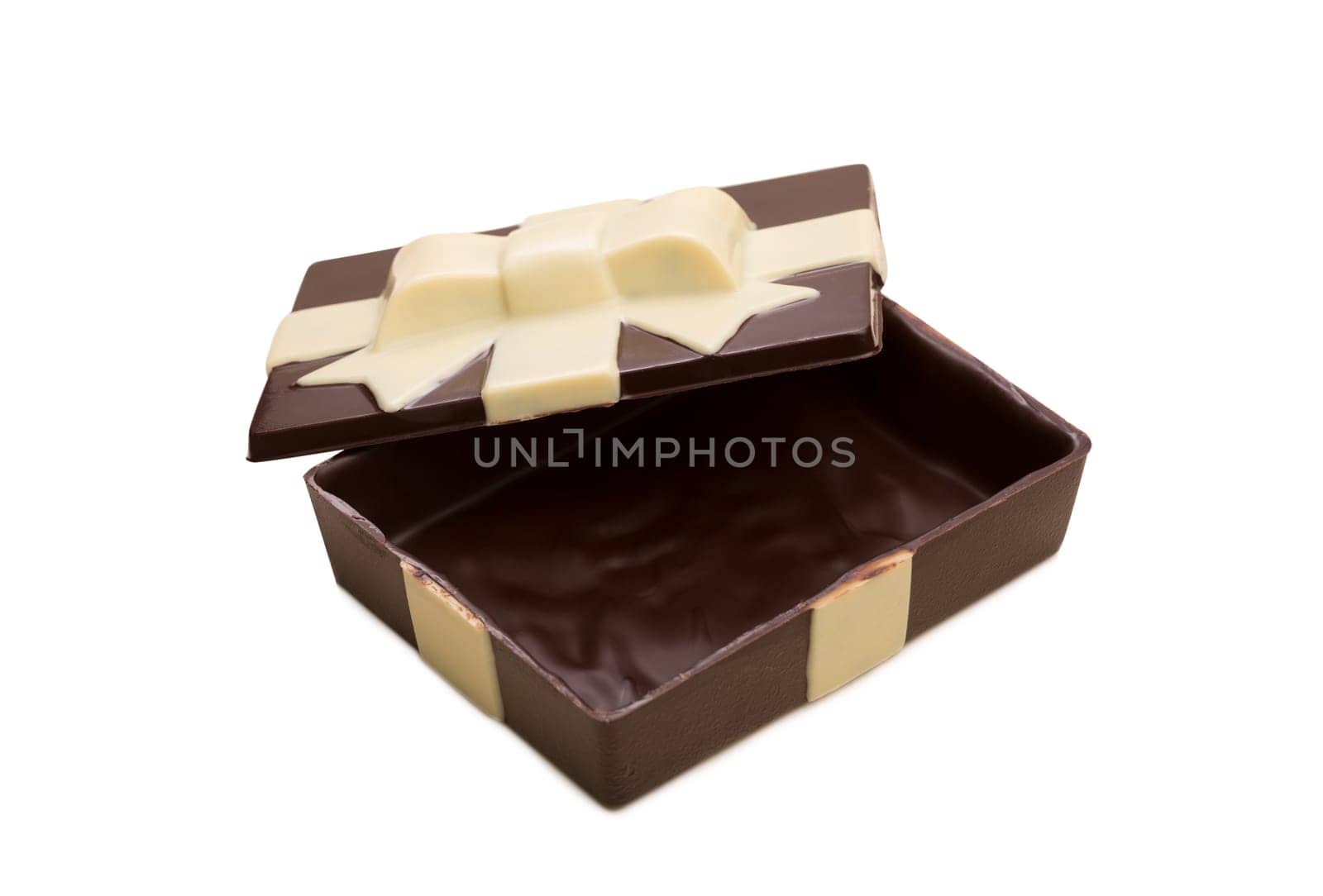 Gift box made of tasty mixed chocolate, isolated on white