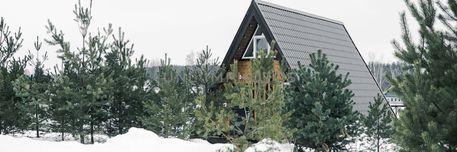 A country house in nature in winter. Rest in an ecologically clean place in winter. Glamping in nature