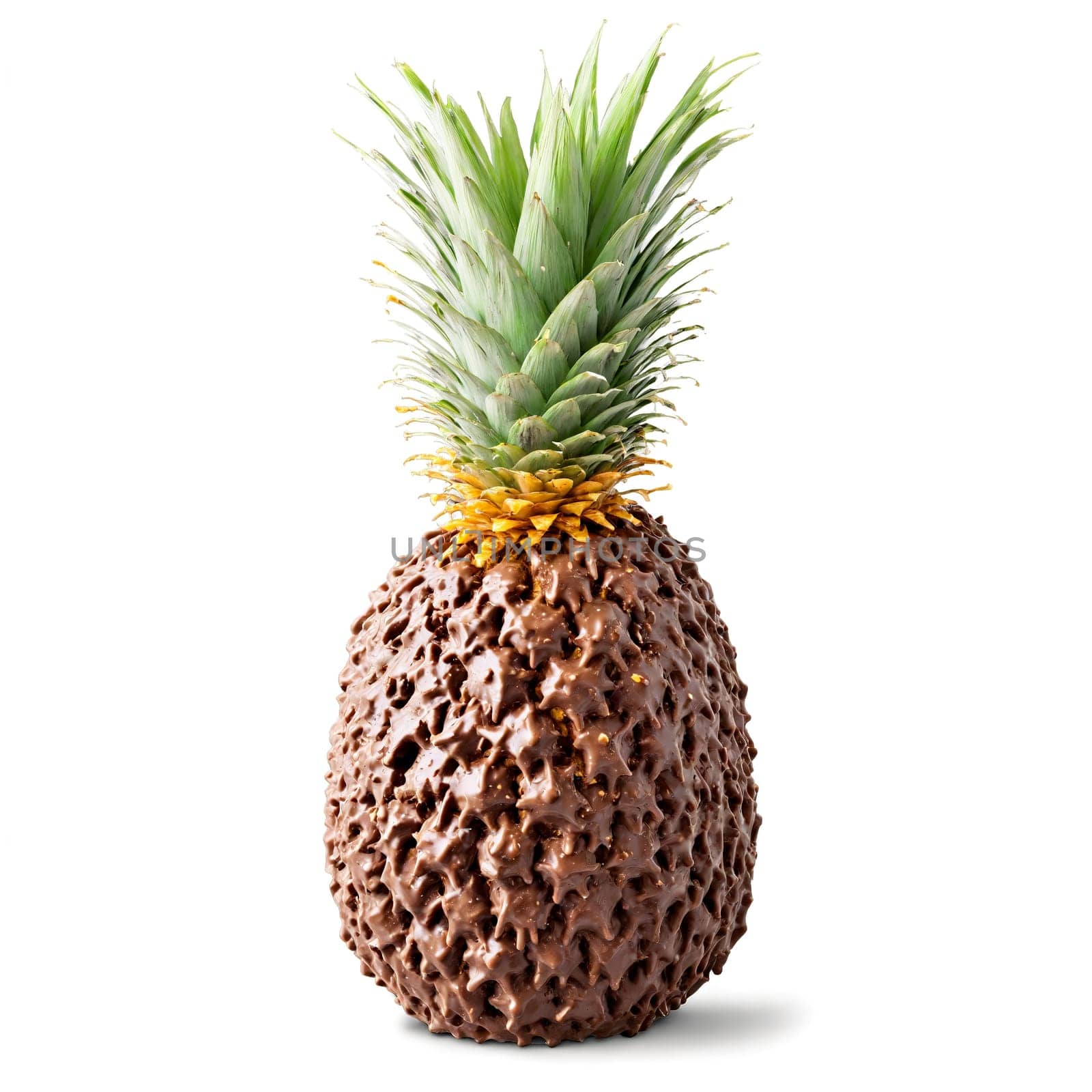 Chocolate covered dried pineapple tangy and chewy tumbling and spinning with a burst of tropical. Food isolated on transparent background.