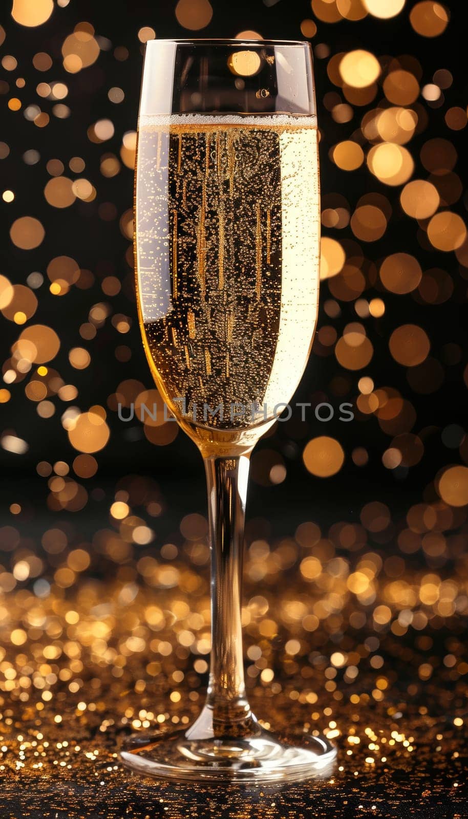 New year s eve festive bokeh background with a sparkling champagne glass for celebration