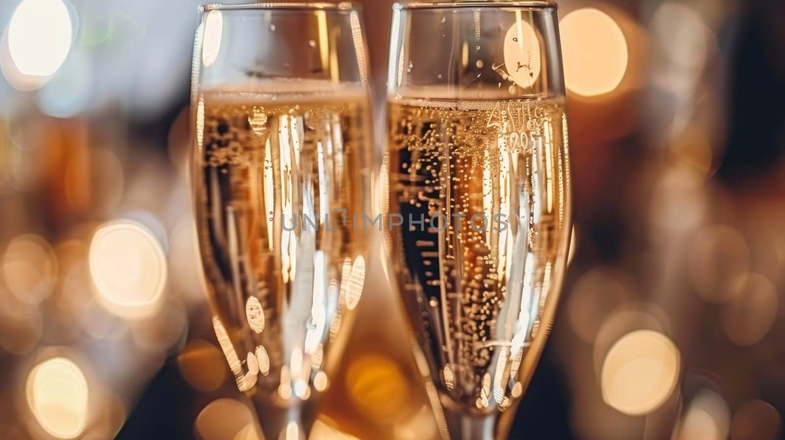 New year s eve celebration bokeh abstract background with champagne glasses