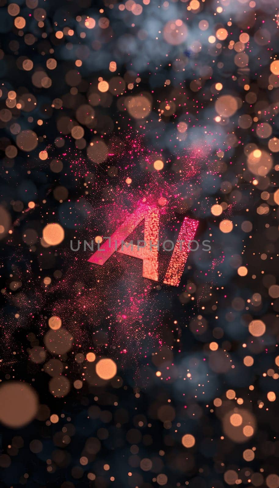 Tech bokeh background with ai letters, flat illustration of innovative artificial intelligence