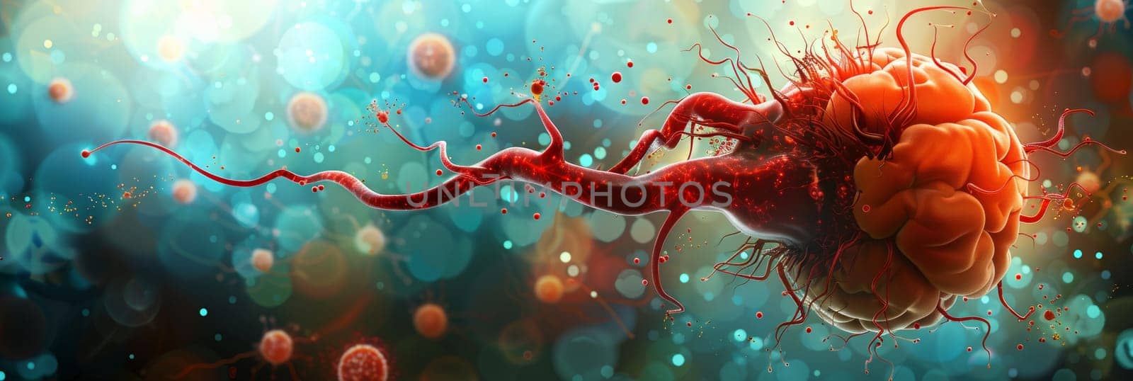 Microscopic View of Aggressive Cancer Cell, Malignant Tumor, Viral Bacterial Infection, 3D Render