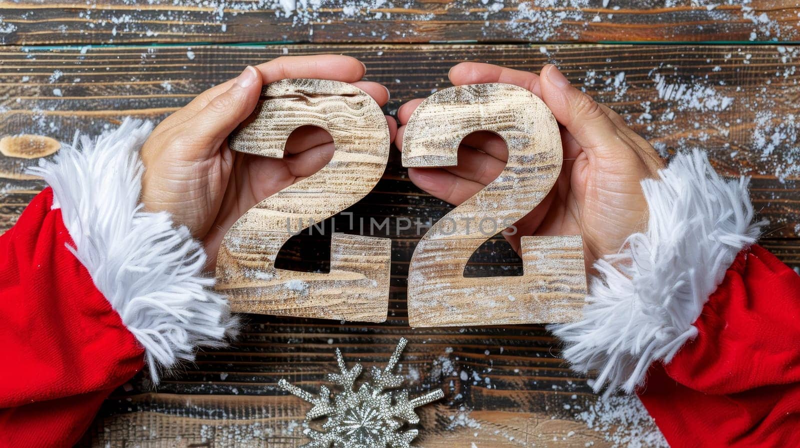 Santa claus holding 22 number symbolizing new year and future concepts in close up view