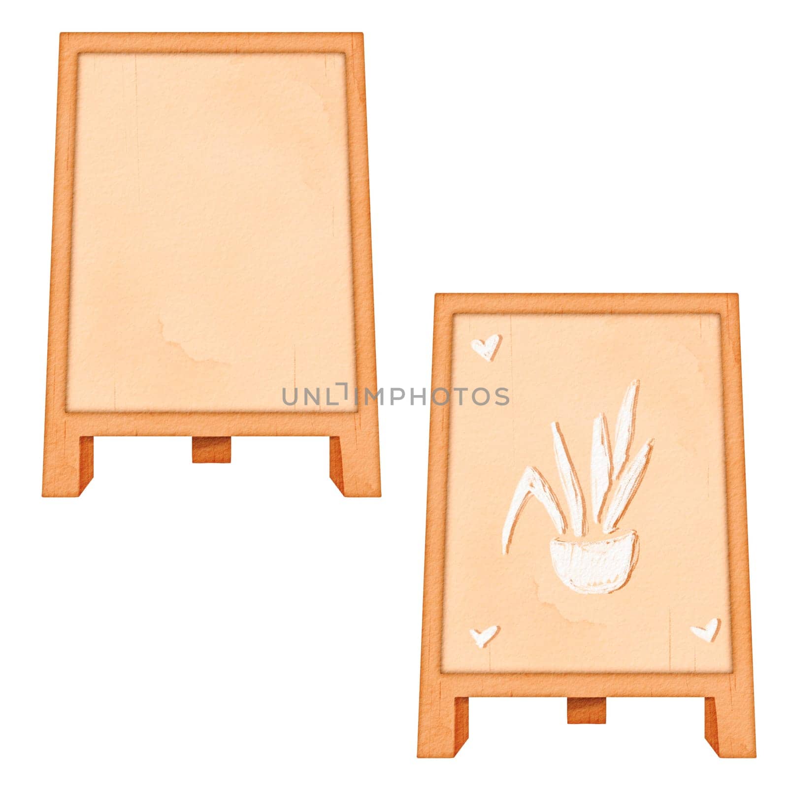 Set of Empty wooden frame chalkboard or menu board, ideal for custom messages, signage, cafes, or restaurants. Plant shop