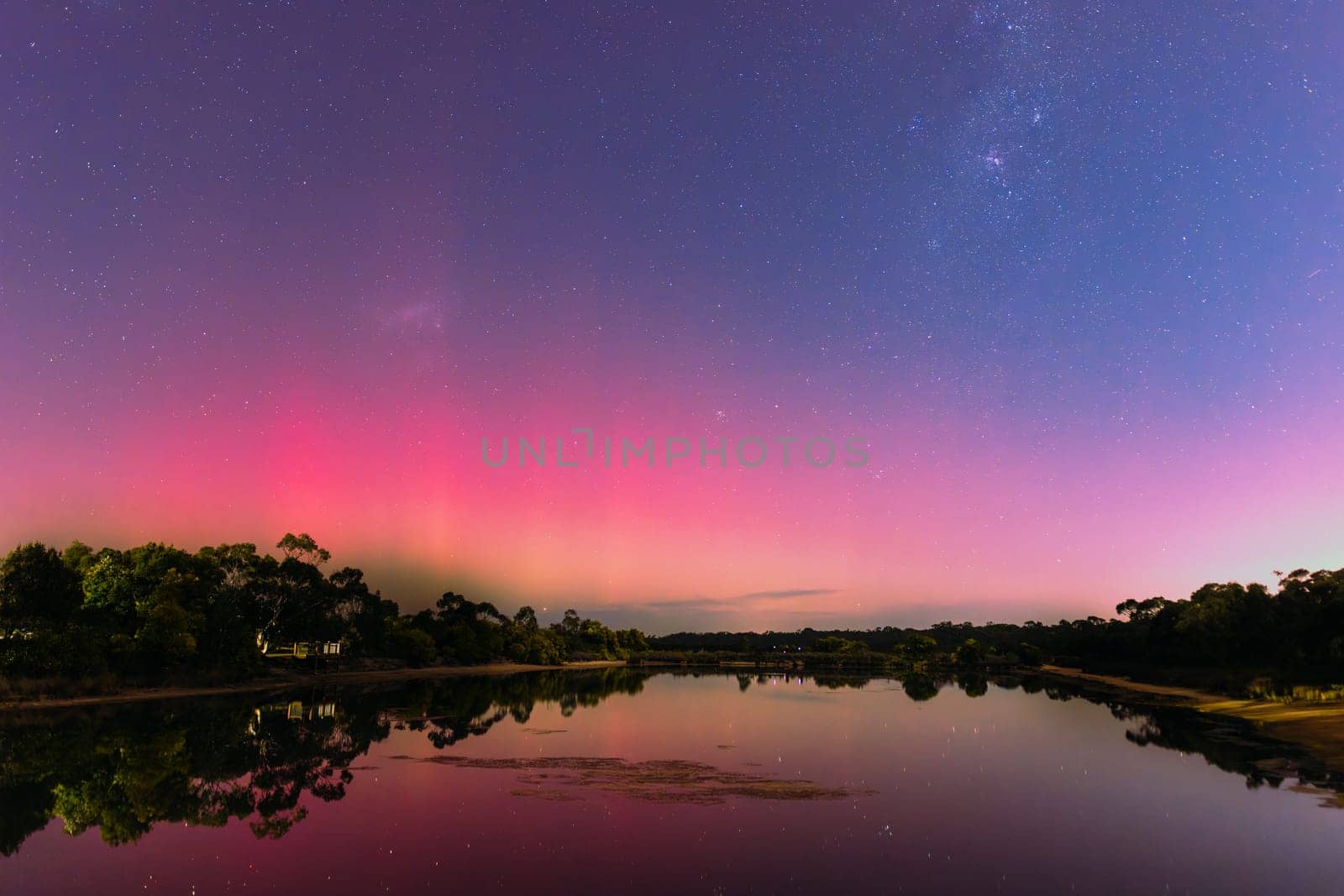 MELBOURNE, AUSTRALIA - AUGUST 12: Increased solar activity results in the Aurora Australis being visible in southerly areas of Australia. This image taken from near Blind Bight in Melbourne, Australia on August 12 2024.