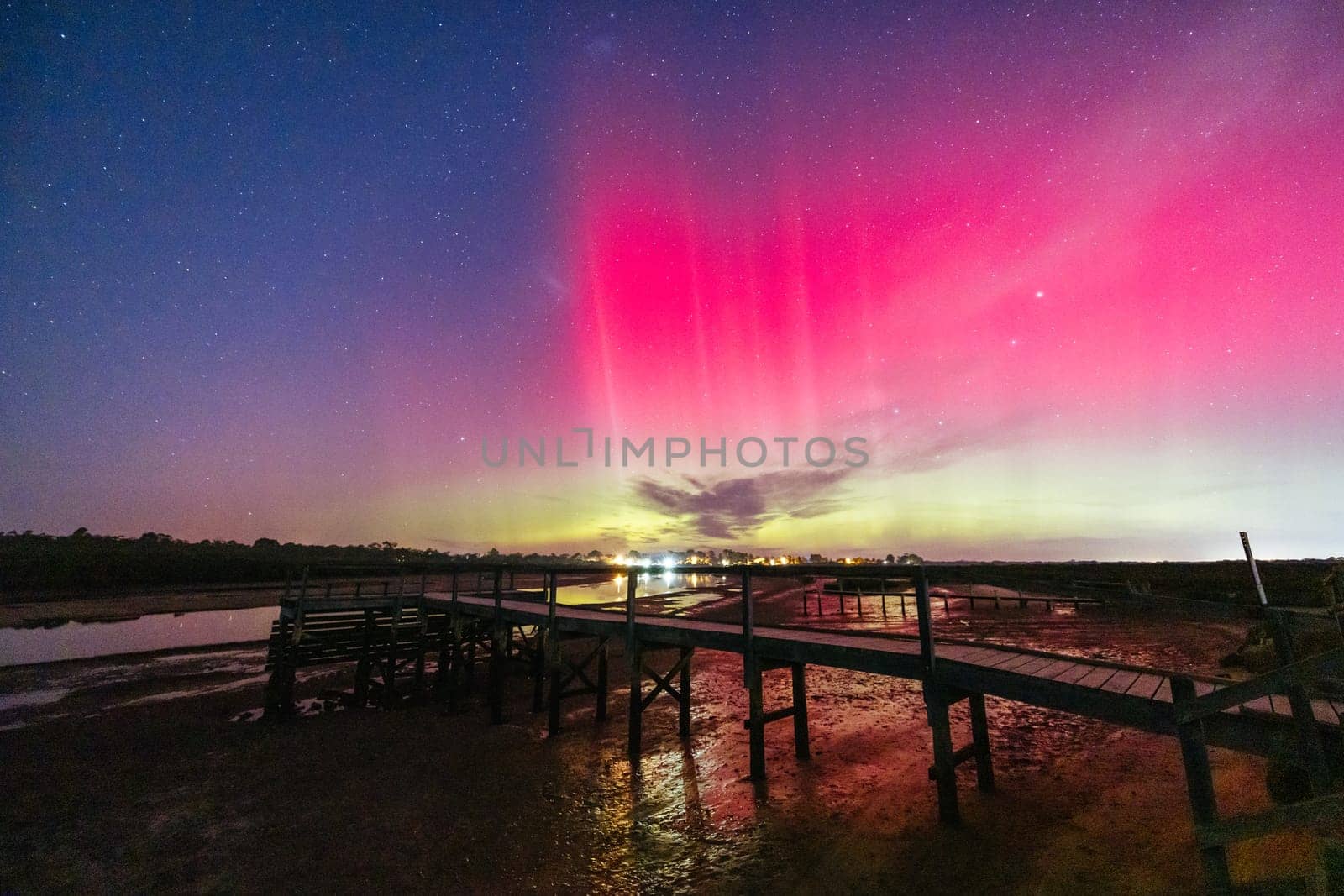 MELBOURNE, AUSTRALIA - AUGUST 12: Increased solar activity results in the Aurora Australis being visible in southerly areas of Australia. This image taken from near Blind Bight in Melbourne, Australia on August 12 2024.
