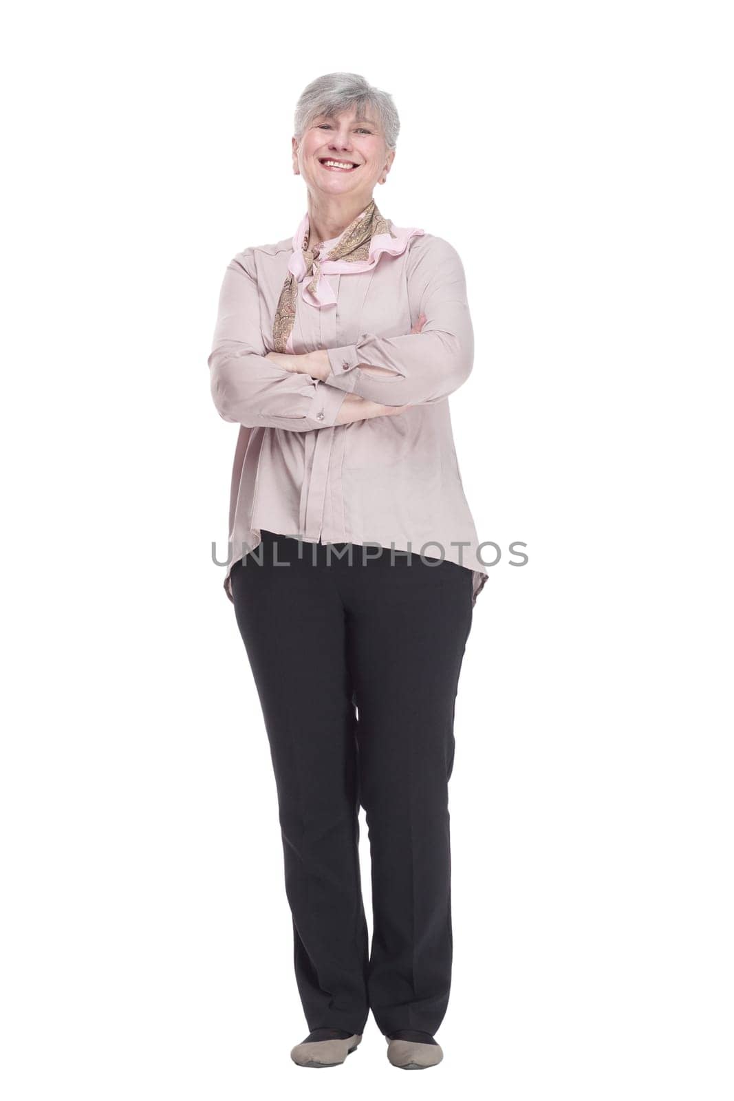 cute old woman shopper in casual clothes. isolated on a white background. by asdf