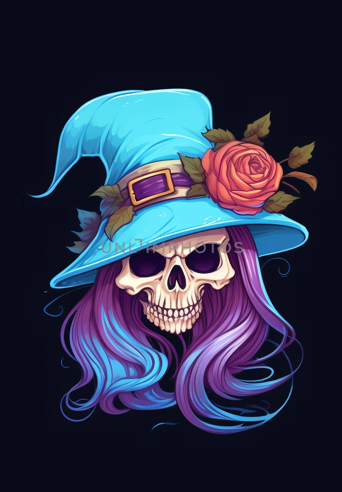 Halloween cartoon skull in hat. by AndreyKENO