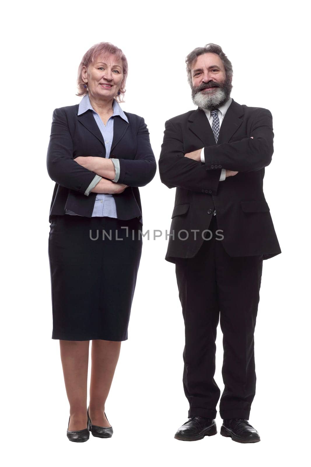 businessman and businesswoman walking together. isolated on a white by asdf