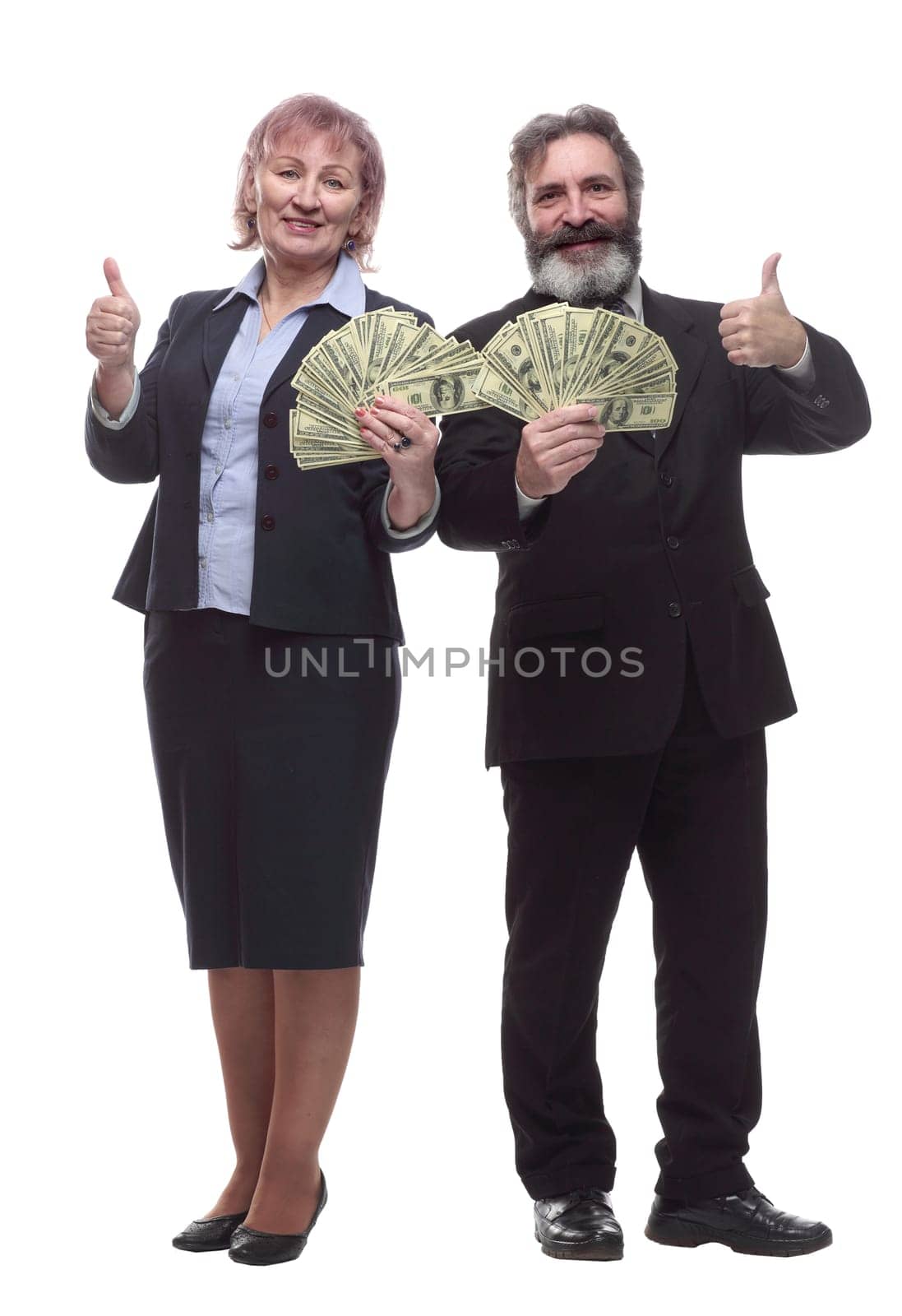 businessman and businesswoman showing a lot of cash bills by asdf