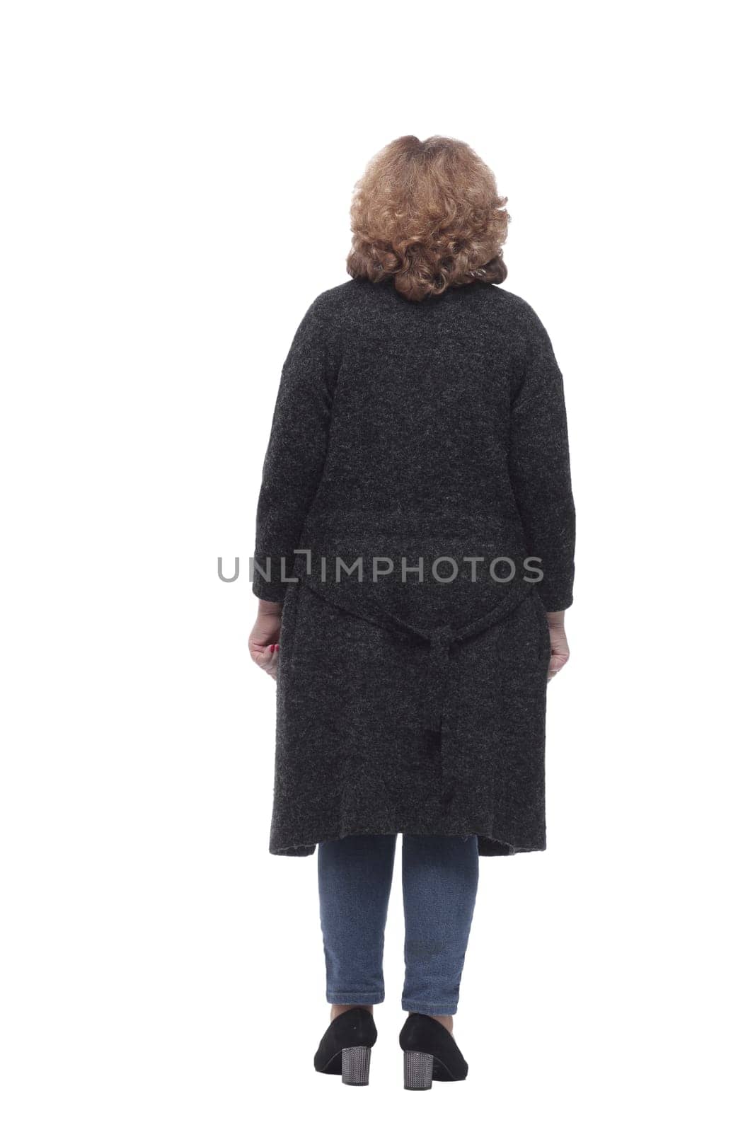rear view. casual woman looking at a large white screen by asdf