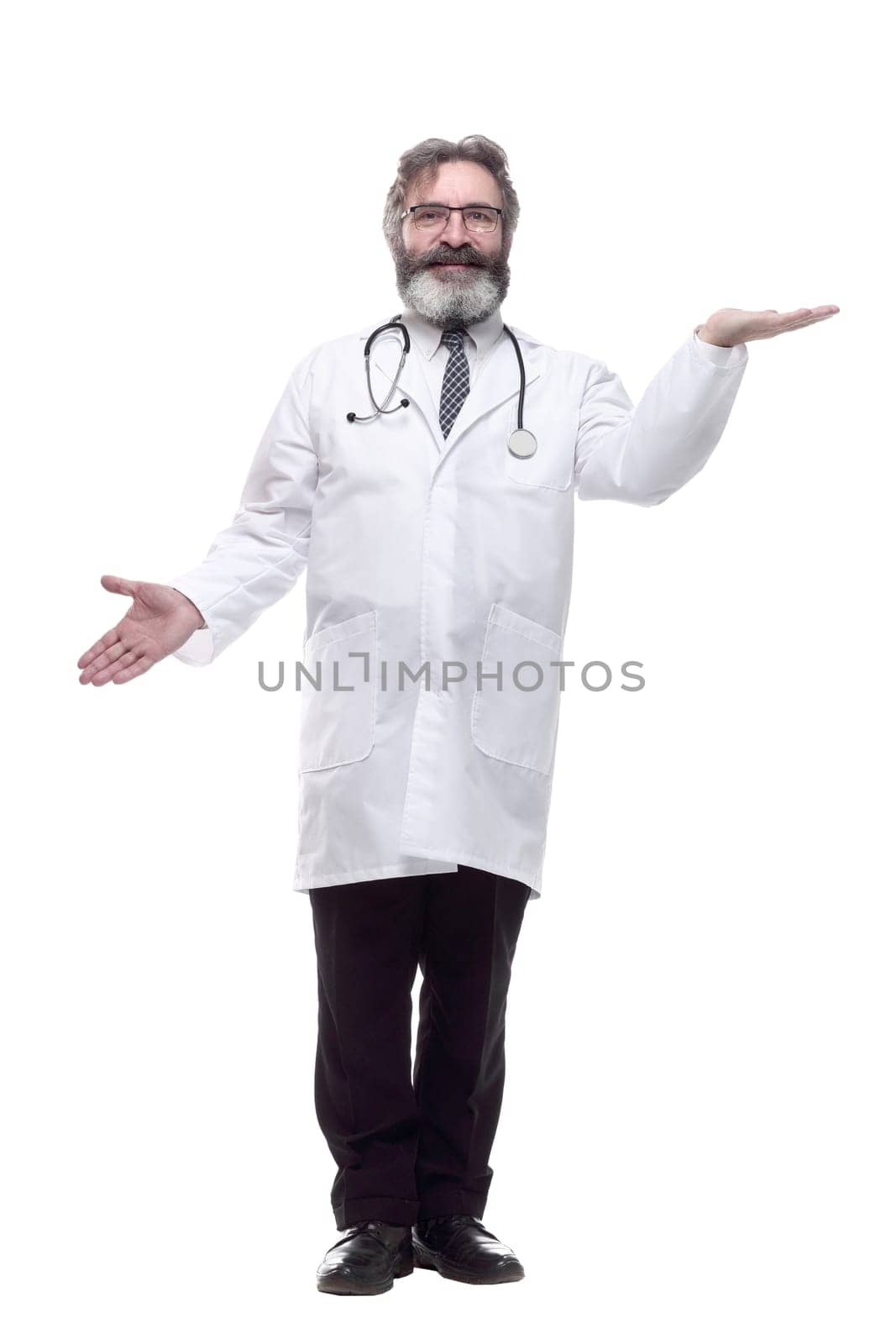 friendly doctor giving a thumbs up. isolated on a white by asdf