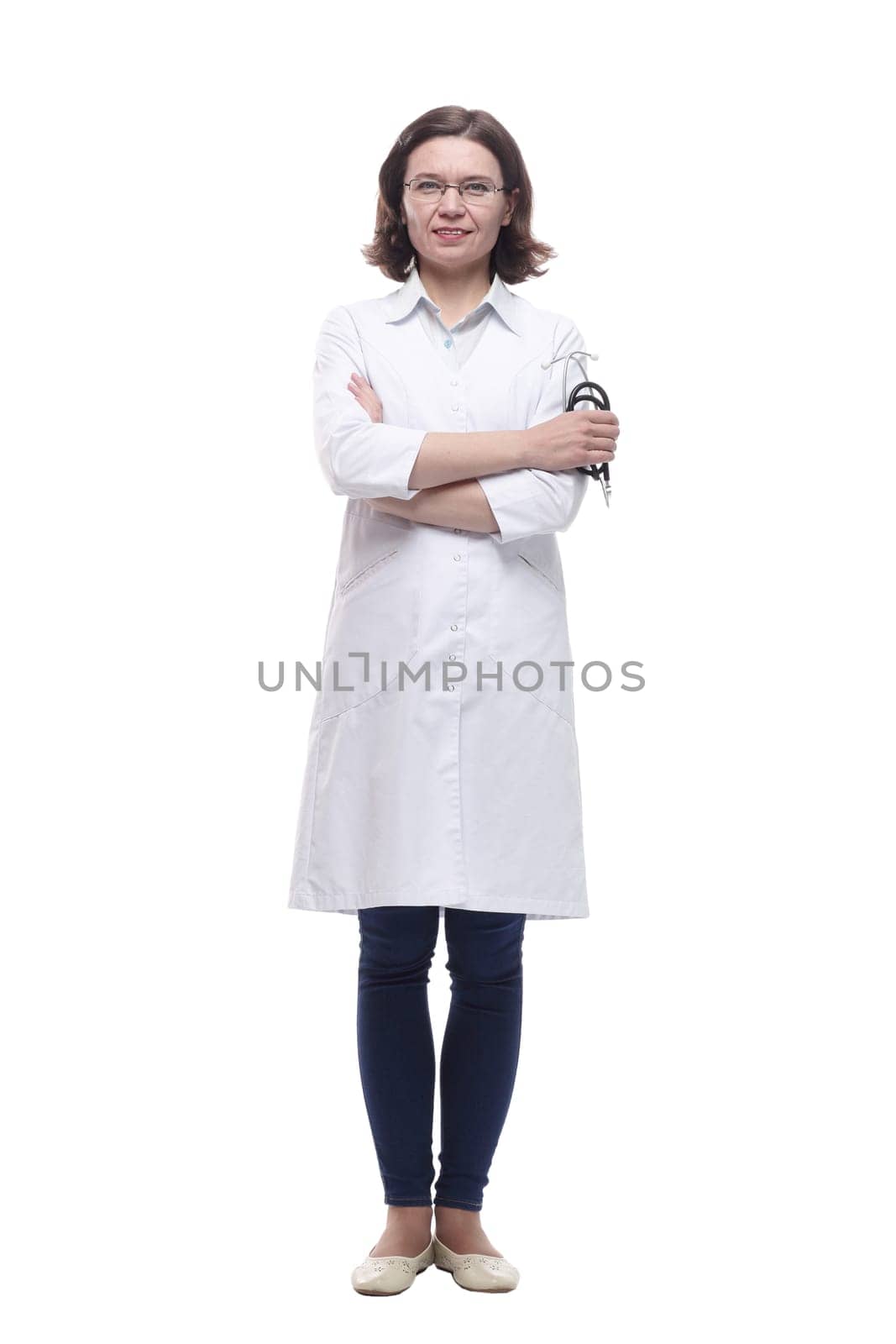 female doctor with a stethoscope. isolated on a white background.