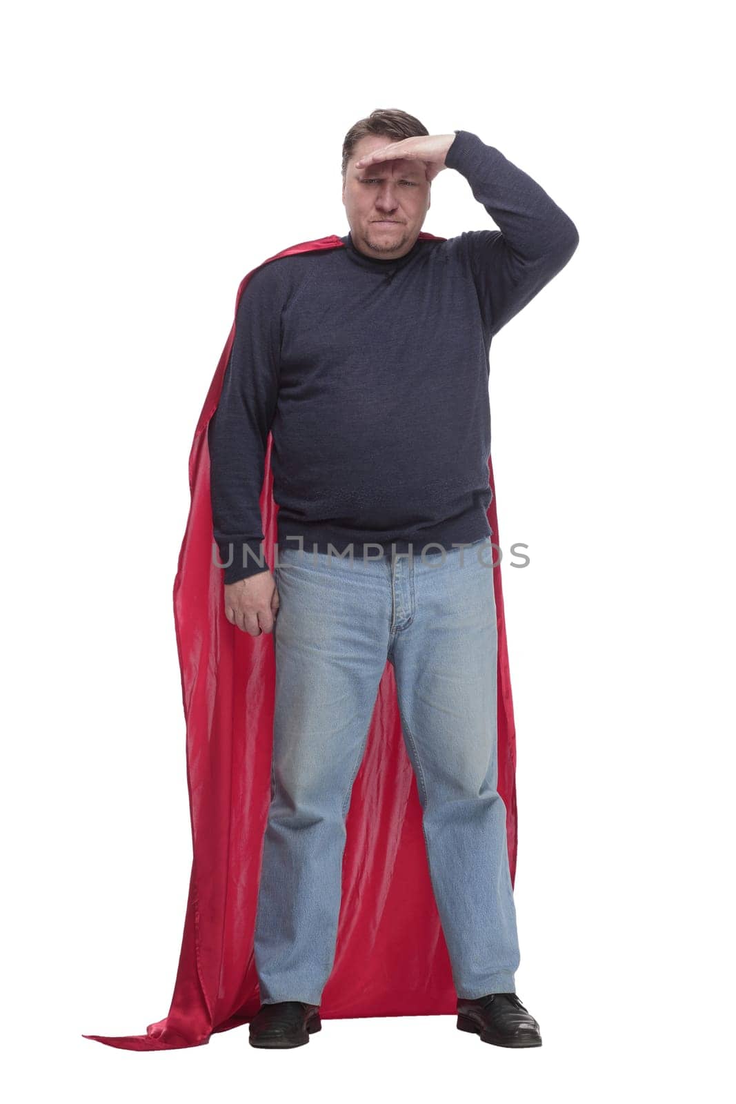 mature man in a superhero Cape .isolated on a white background. by asdf