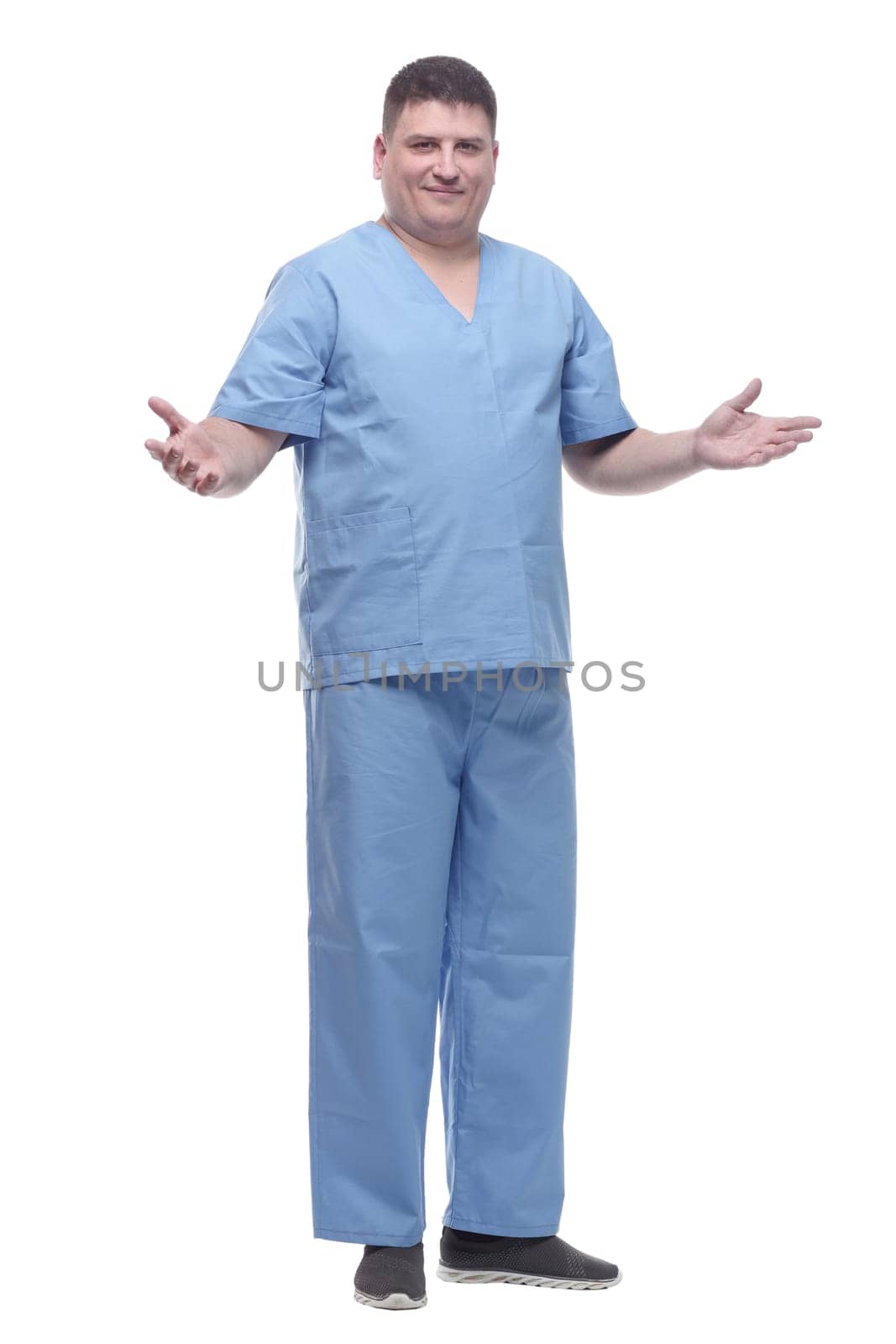 male medic in a blue uniform. isolated on a white background.