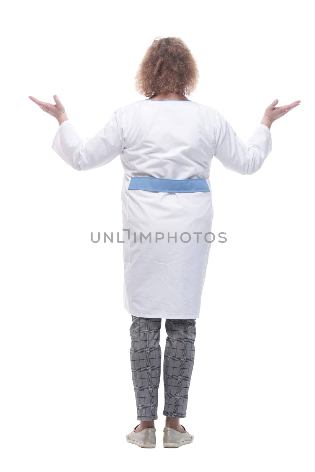 in full growth.senior female doctor with a stethoscope. isolated on a white background.