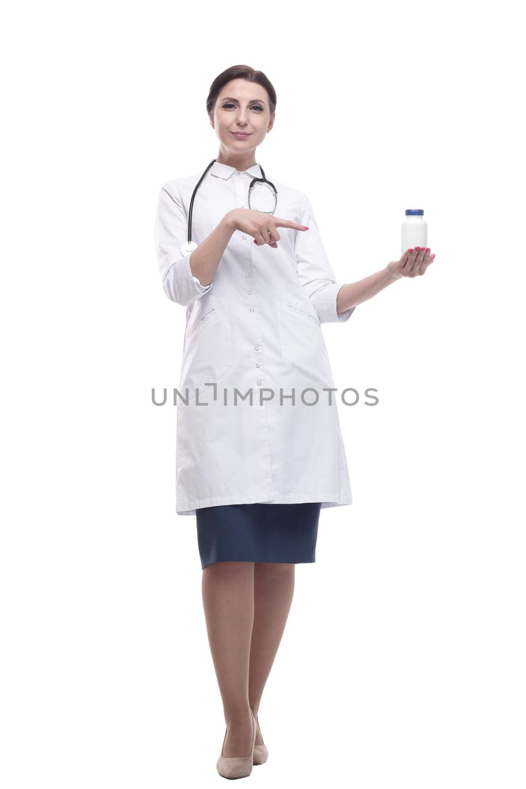 in full growth. female doctor with clipboard. by asdf