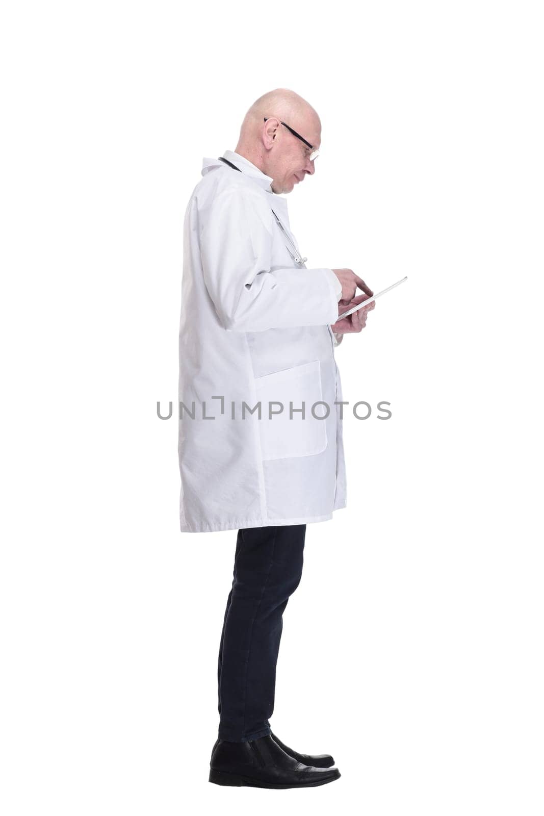 doctor with a digital tablet looking at a white screen. by asdf