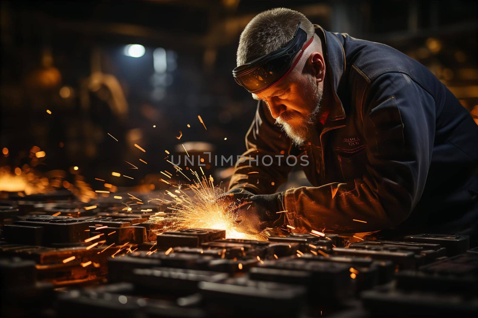 Metal fabrication contractor working at metalworking plant. Engineering factory concept. AI generated