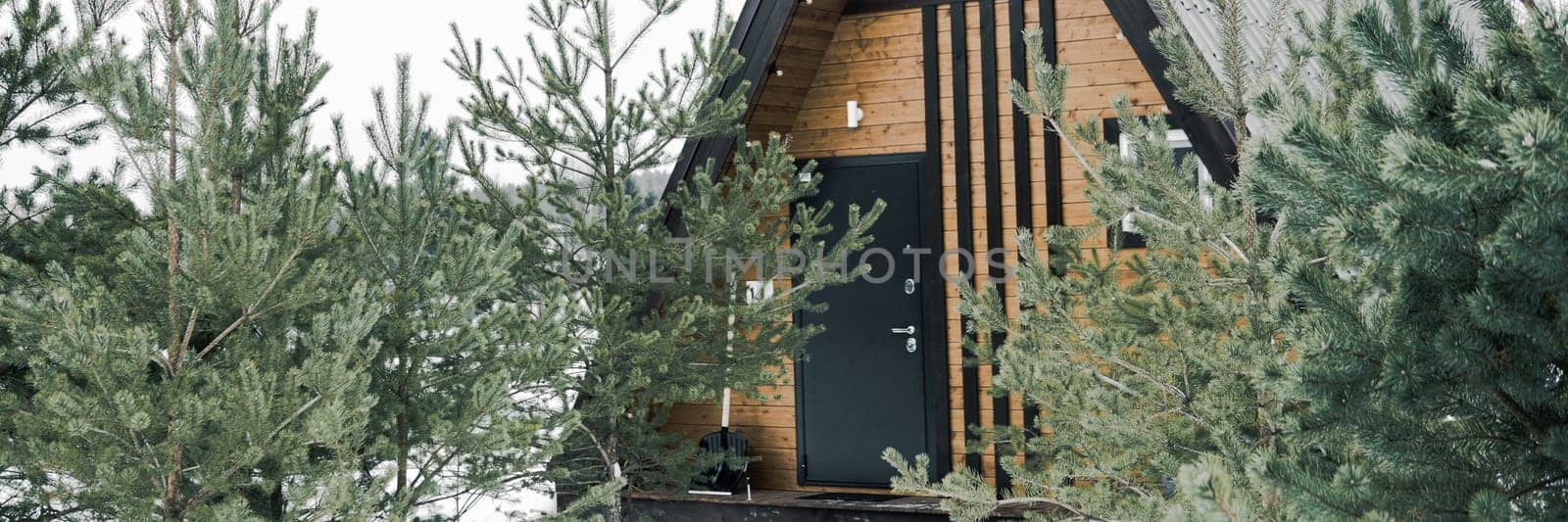 A country house in nature in winter. Rest in an ecologically clean place in winter. Glamping in nature