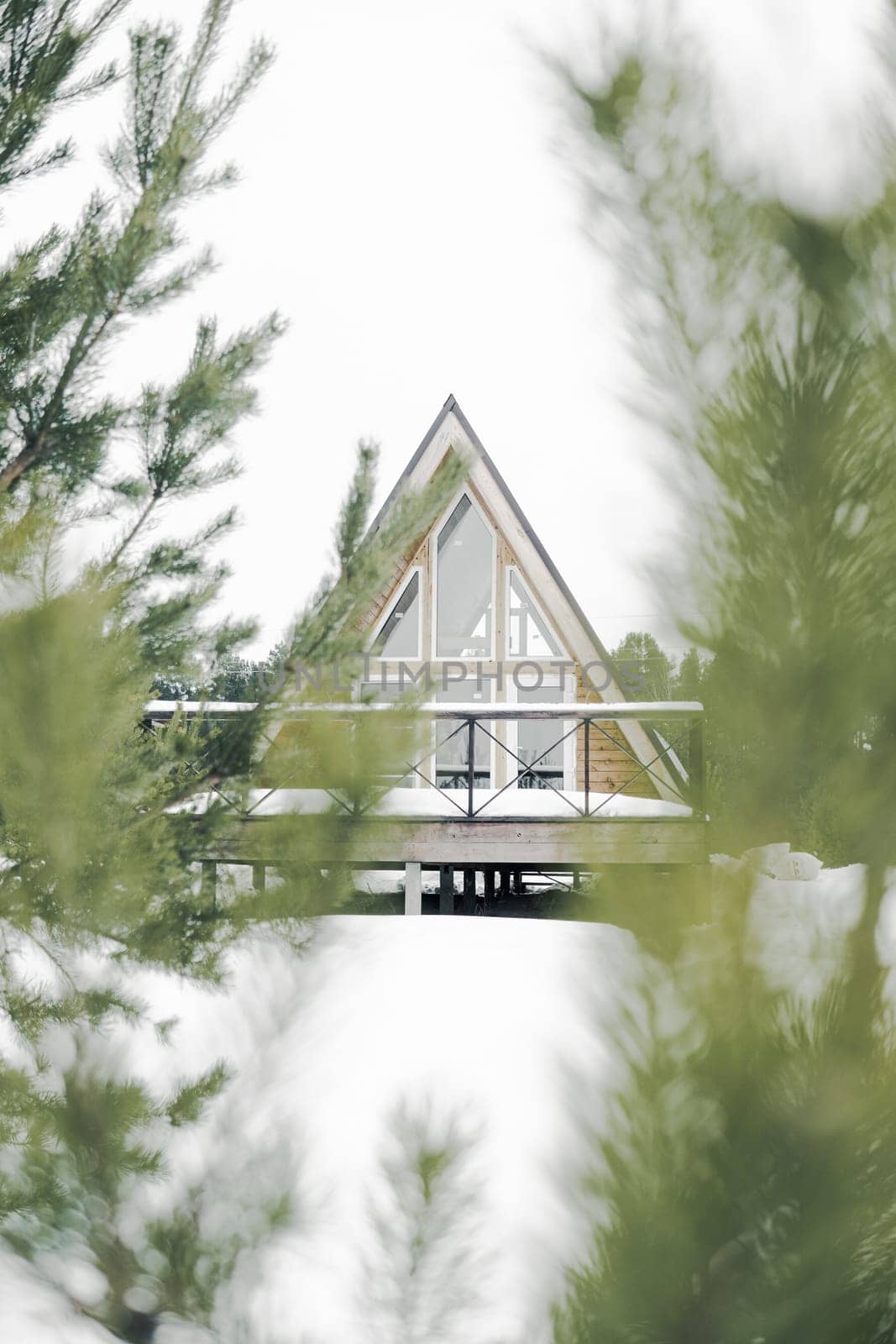 A country house in nature in winter. Rest in an ecologically clean place in winter. Glamping in nature