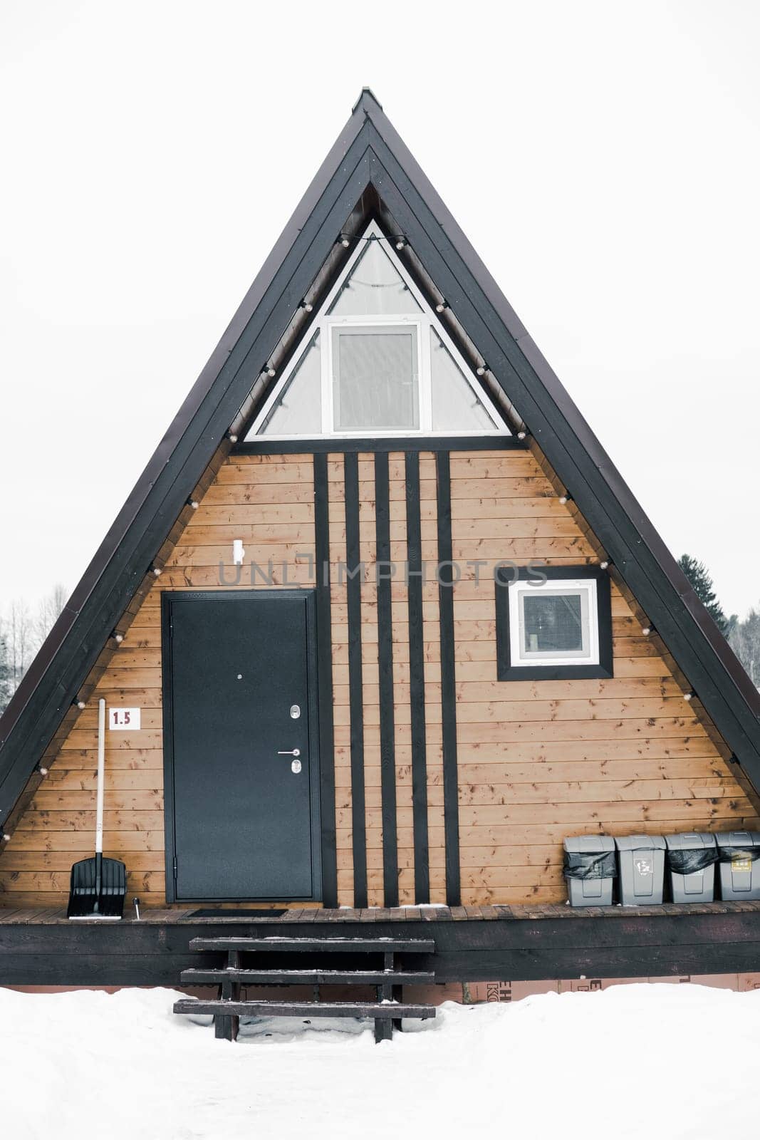 A country house in nature in winter. Rest in an ecologically clean place in winter. Glamping in nature