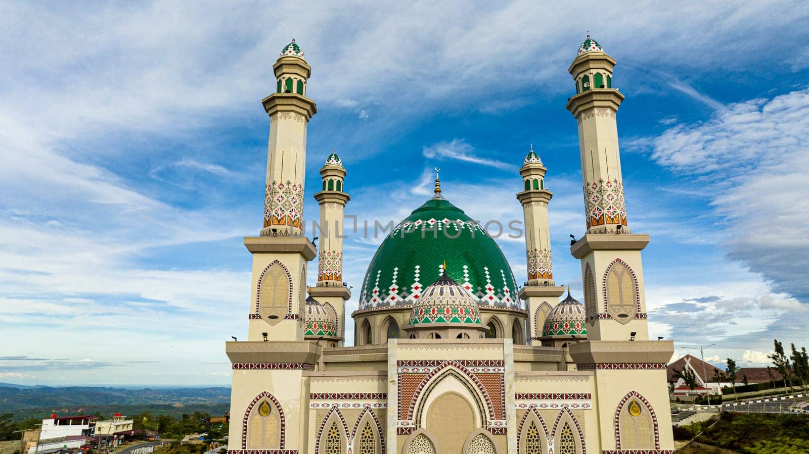 Great Mosque in Sumatra view from above. Masjid Agung Syahrun Nur Tapanuli Selatan. Indonesia.