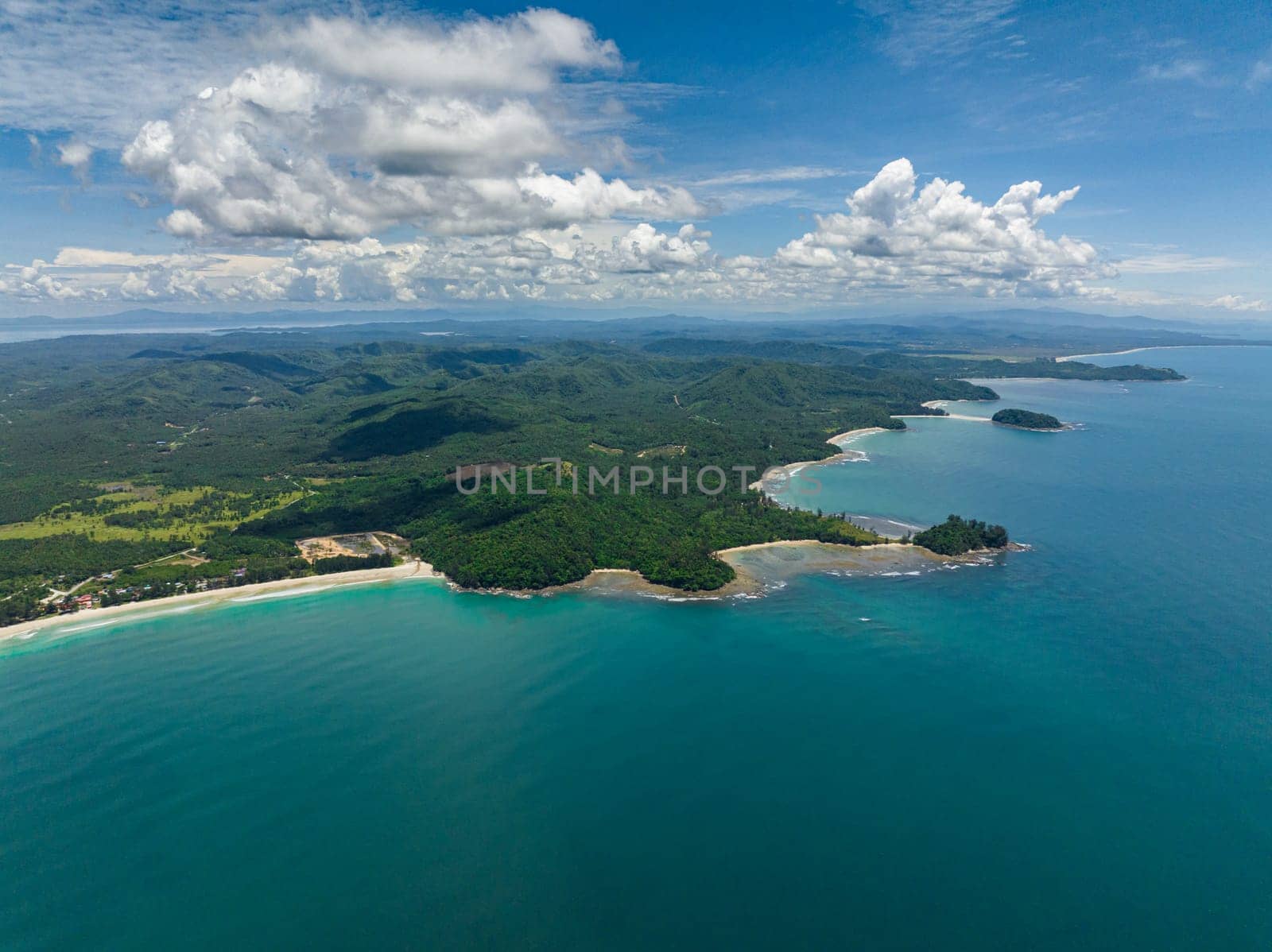 Beautiful tropical beach and blue sea. Kalampunian beach. Sabah, Borneo, Malaysia.