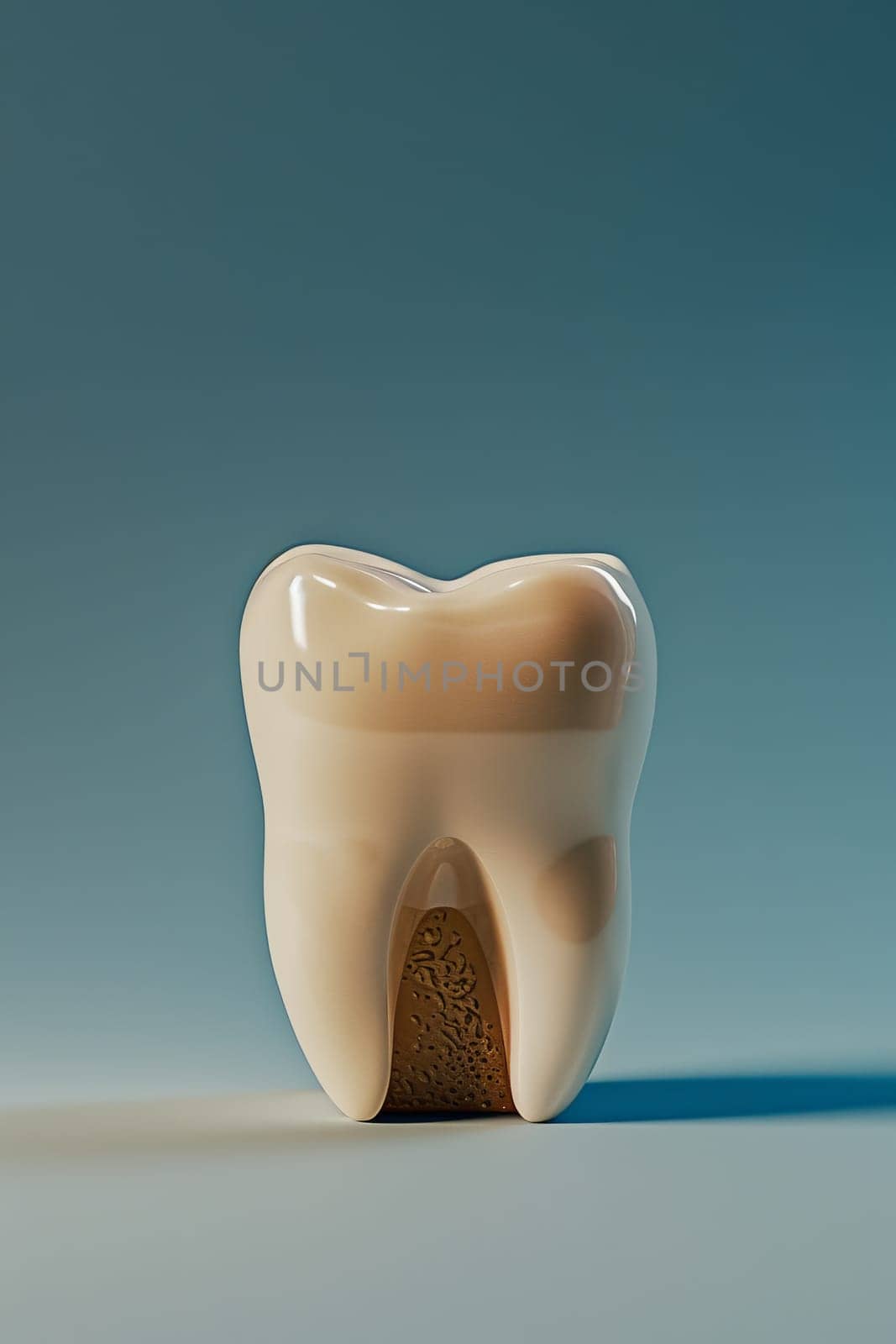 Snow white healthy tooth concept for dental care on a solid color background, dentistry theme