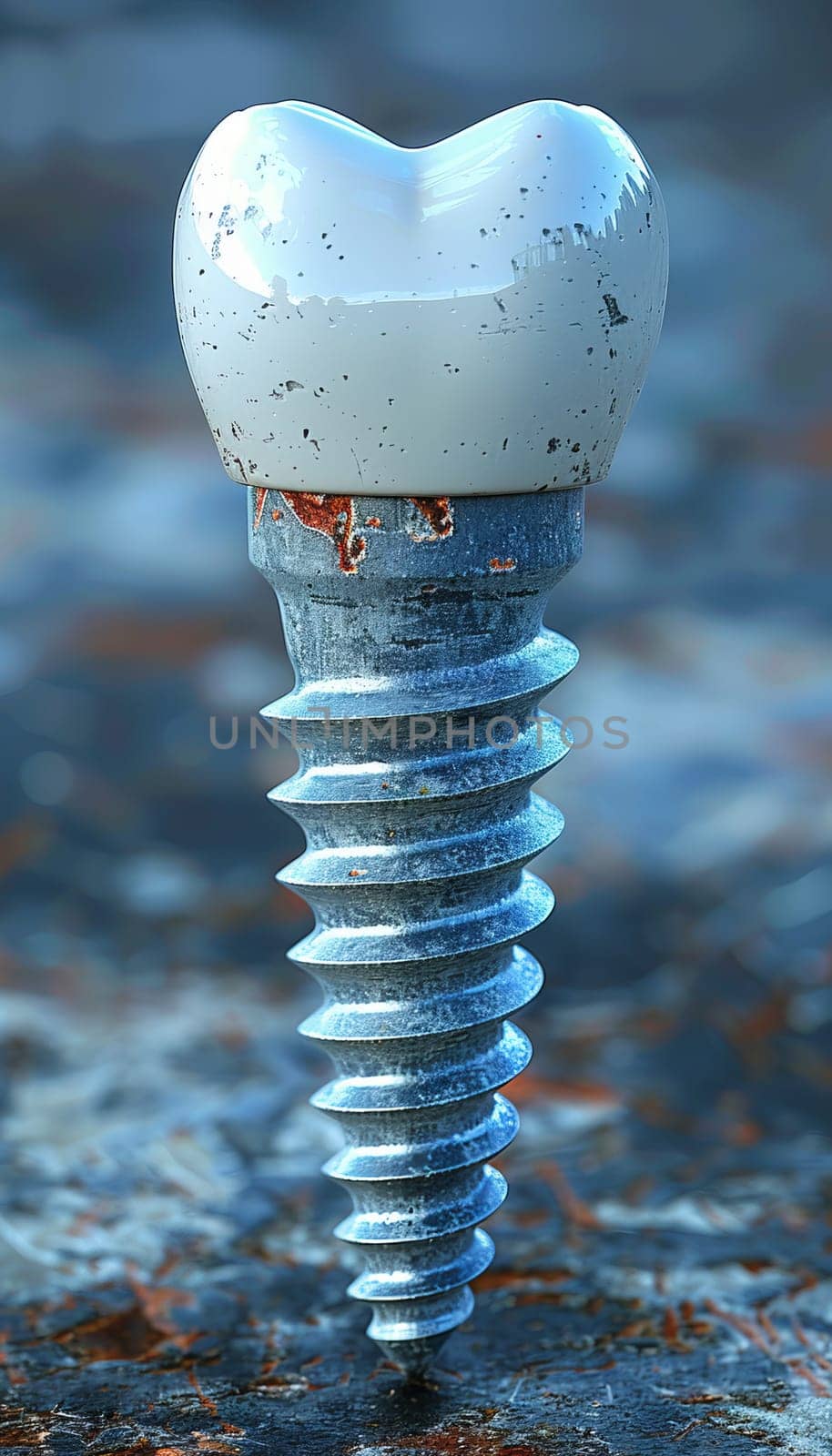 Snow white tooth implant on simple background, illustrating the concept of dentistry
