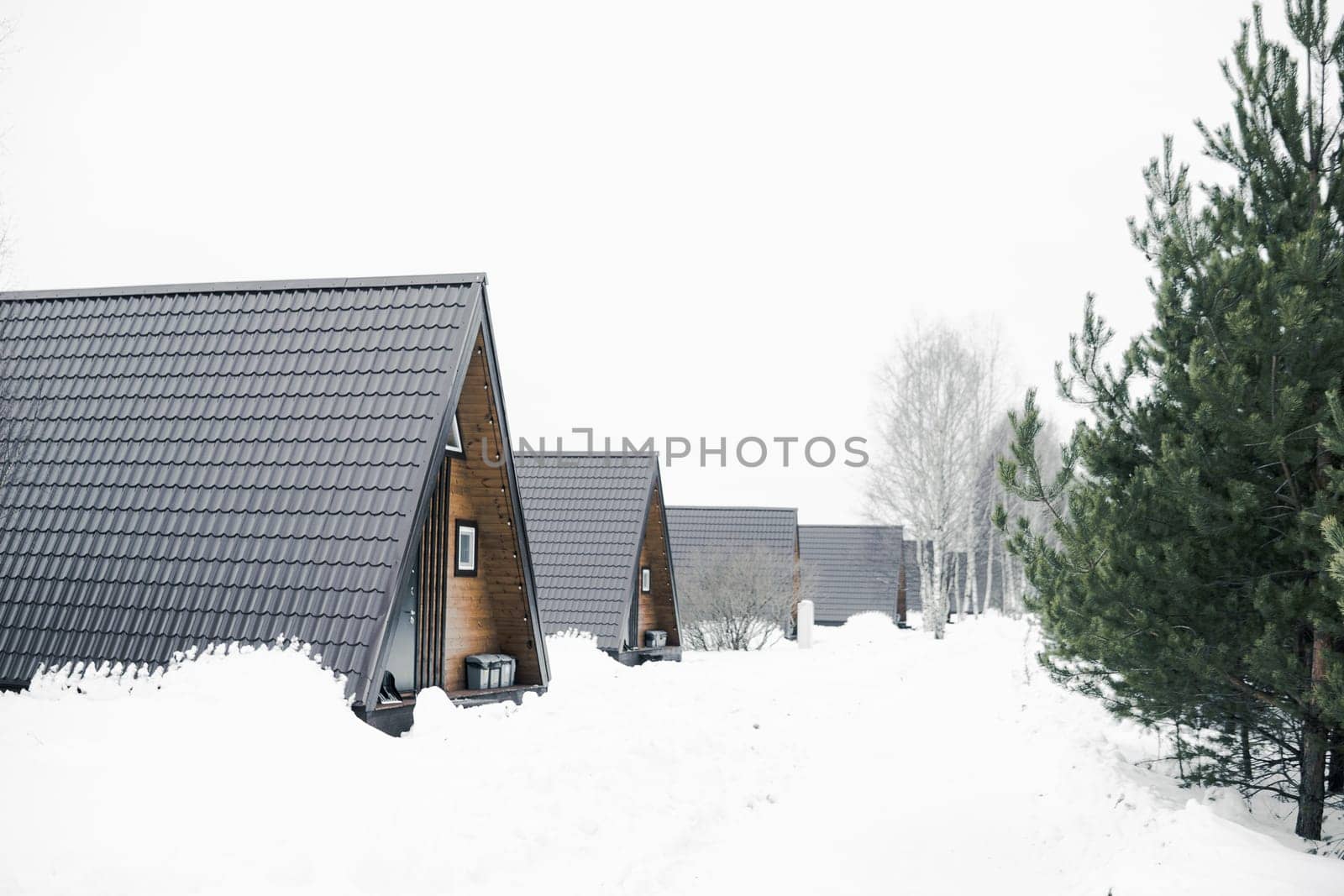 A country house in nature in winter. Rest in an ecologically clean place in winter. Glamping in nature