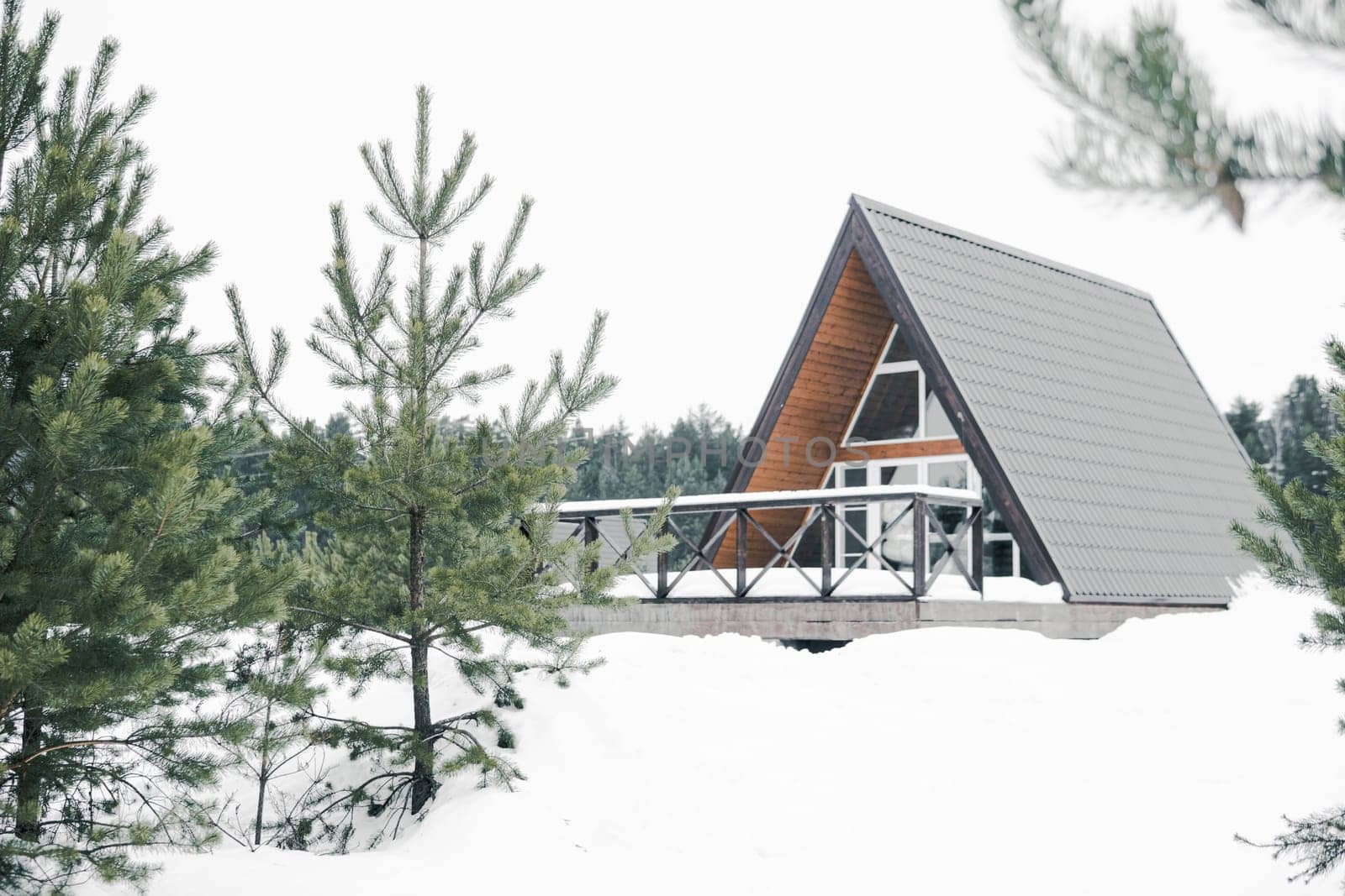 A country house in nature in winter. Rest in an ecologically clean place in winter. Glamping in nature