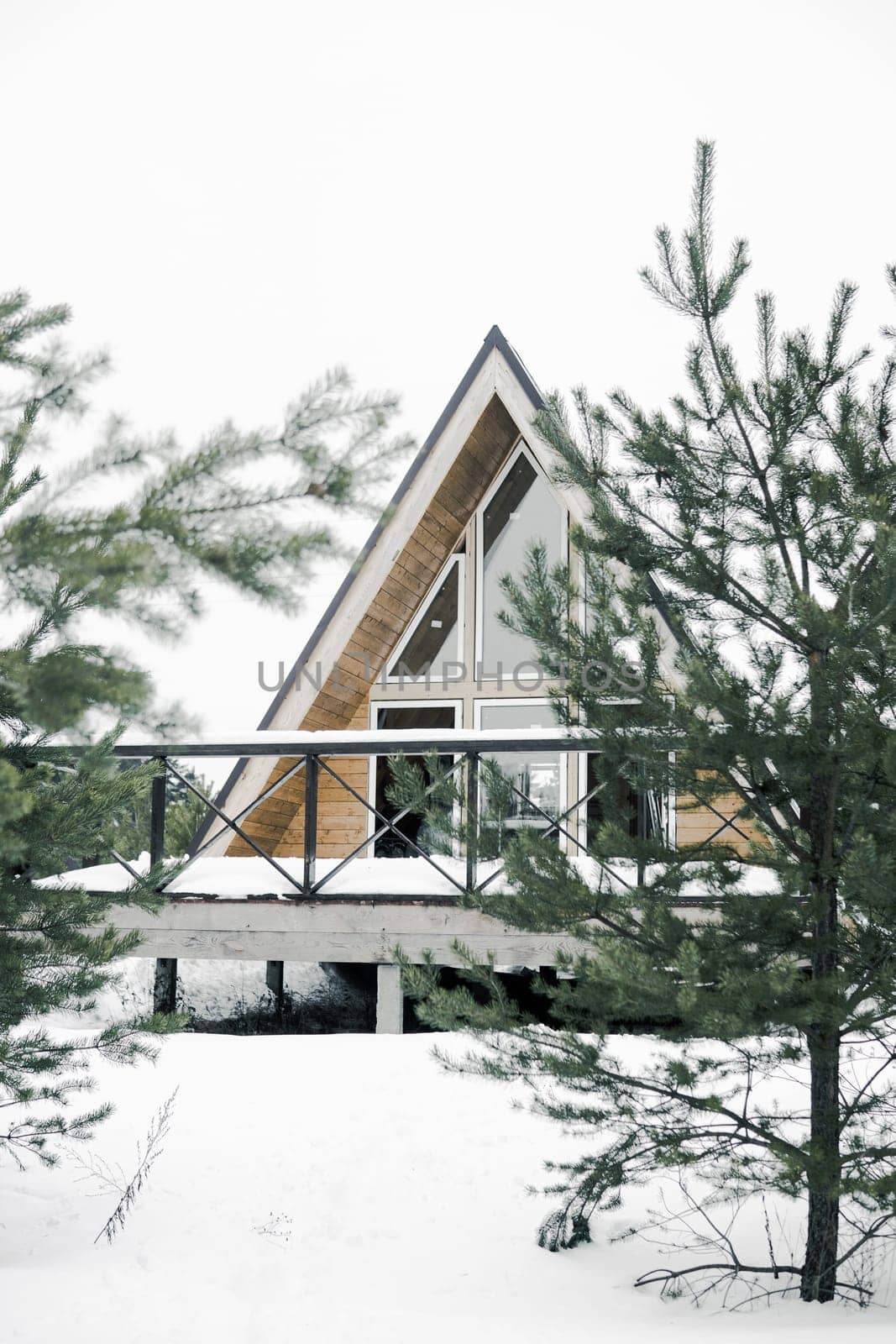 A country house in nature in winter. Rest in an ecologically clean place in winter. Glamping in nature