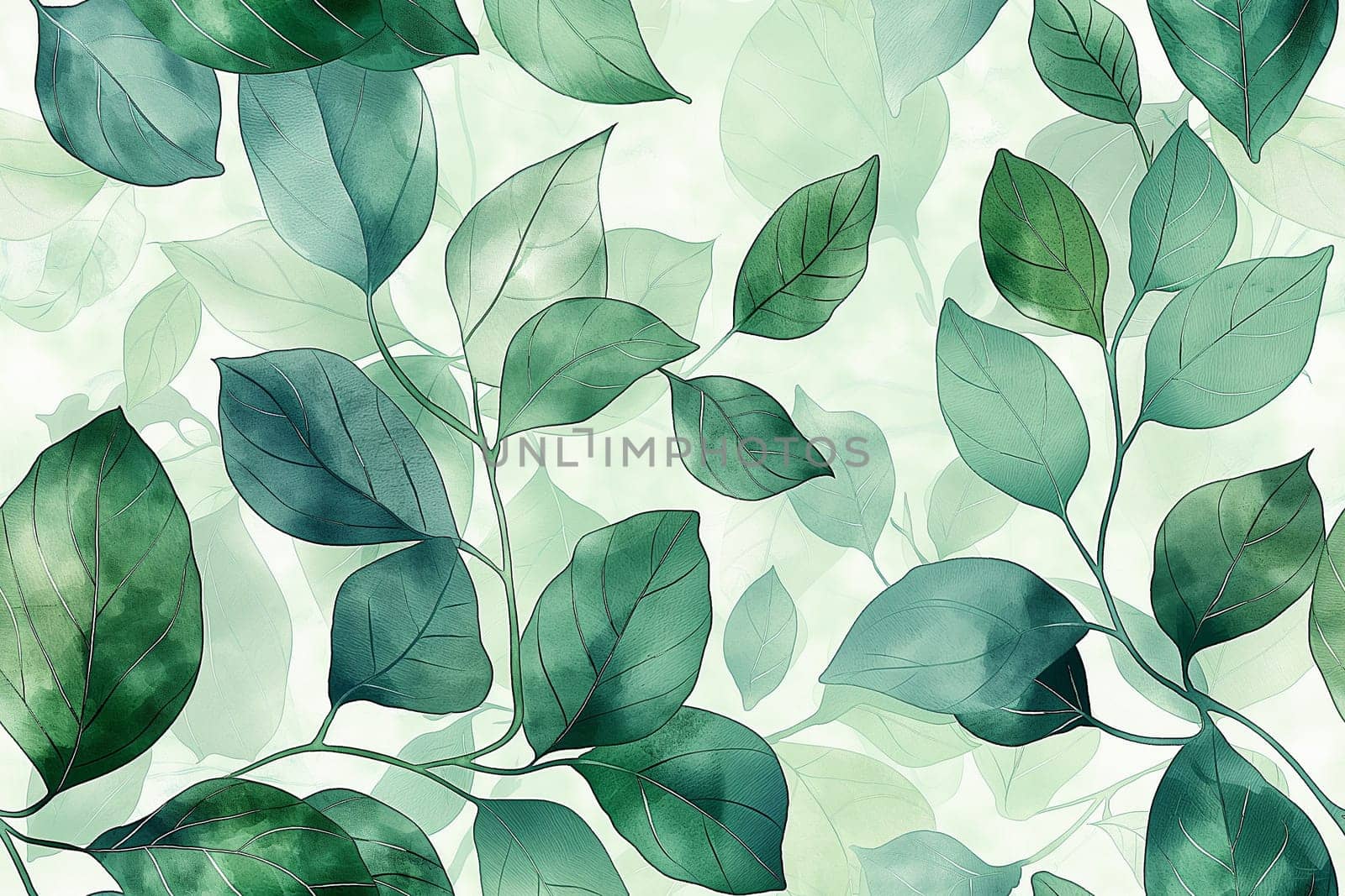 Botanical illustration with green leaves pattern, seamless foliage design for nature-inspired background