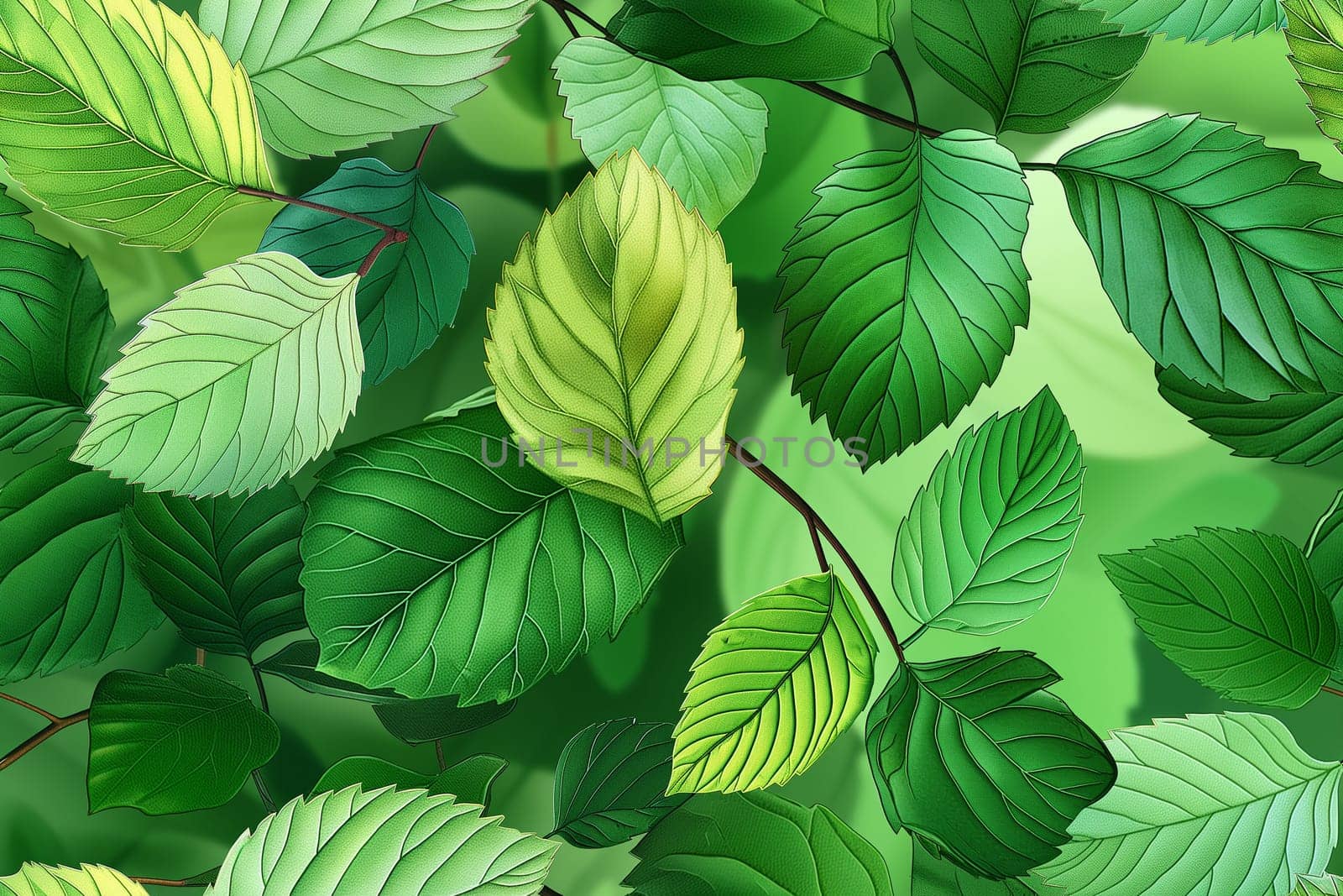 Lush green leaves in a natural botanical pattern showcasing nature's eco-friendly organic texture