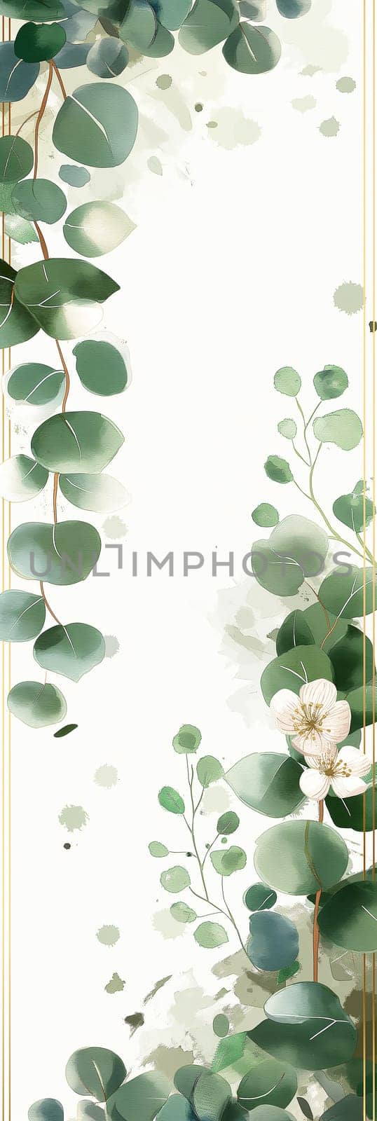 Eucalyptus leaves and greenery floral foliage in a botanical design nature illustration background