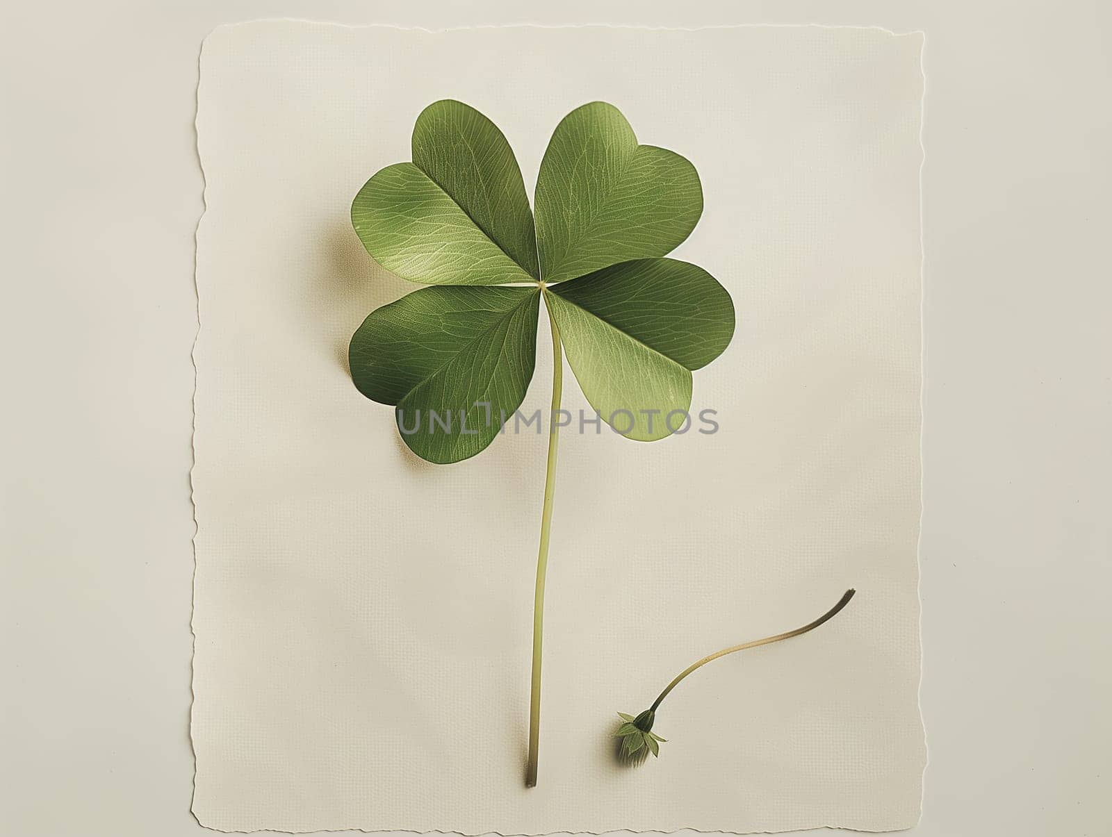 Four-leaf clover with green leaf symbolizing nature, lucky charm, and botanical prosperity