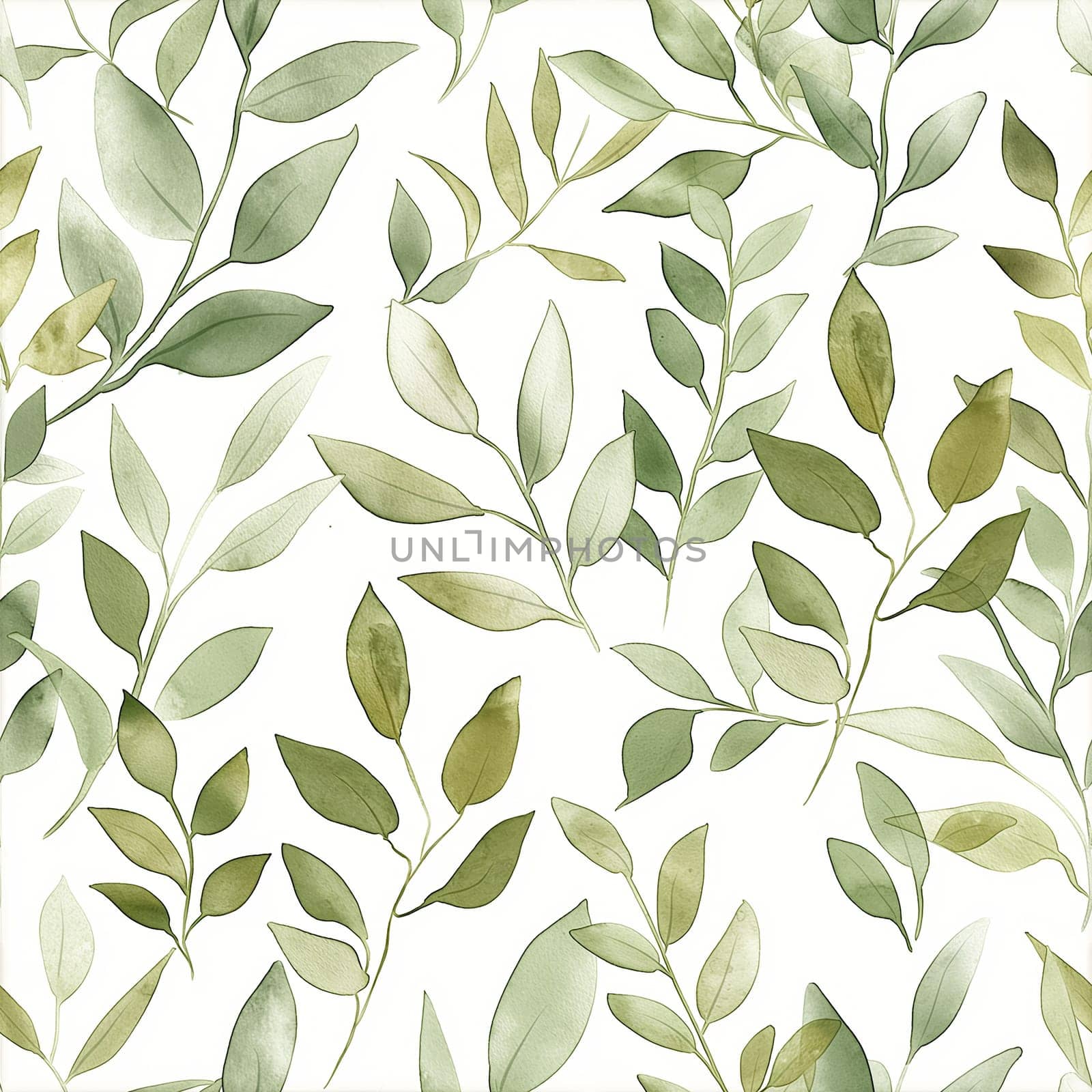 Green watercolor leaves pattern with natural and botanical foliage background design