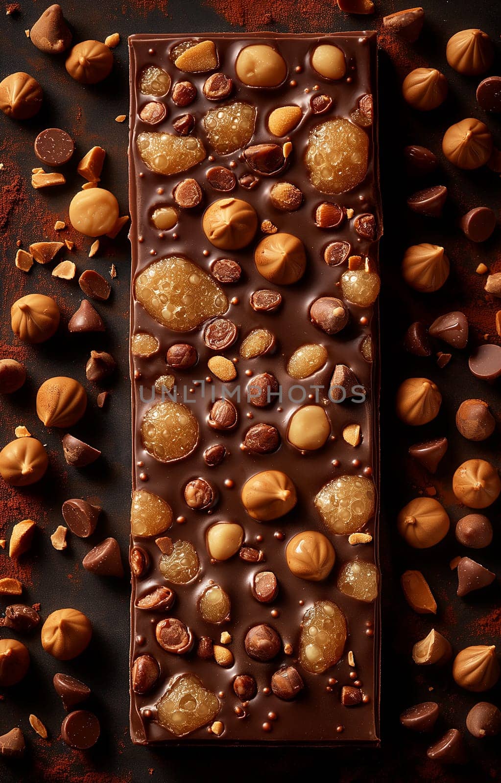 Gourmet chocolate bar with caramel and nuts creating a deliciously indulgent treat