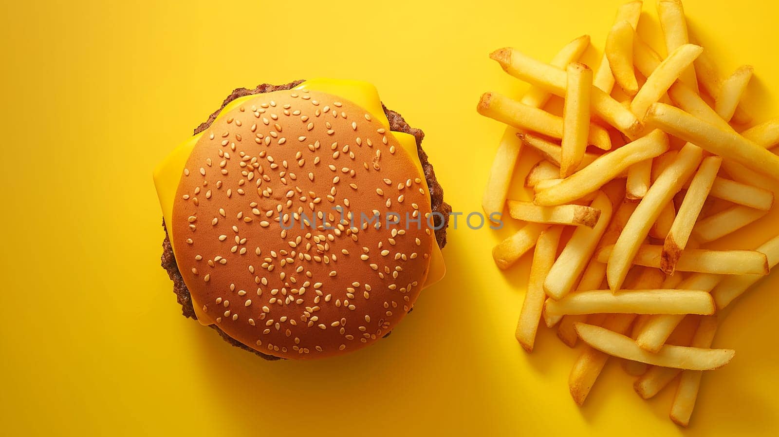Delicious burger and fries combining cheeseburger and fried food for a tasty fastfood meal